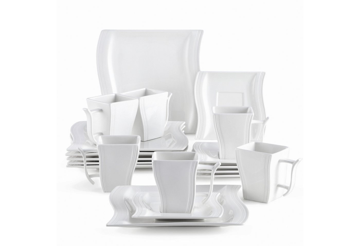 MALACASA Geschirr-Set Tafelservice FLORA für 6/4 Personen Marmor Geschirrset (18-tlg), 6 Personen, Porzellan