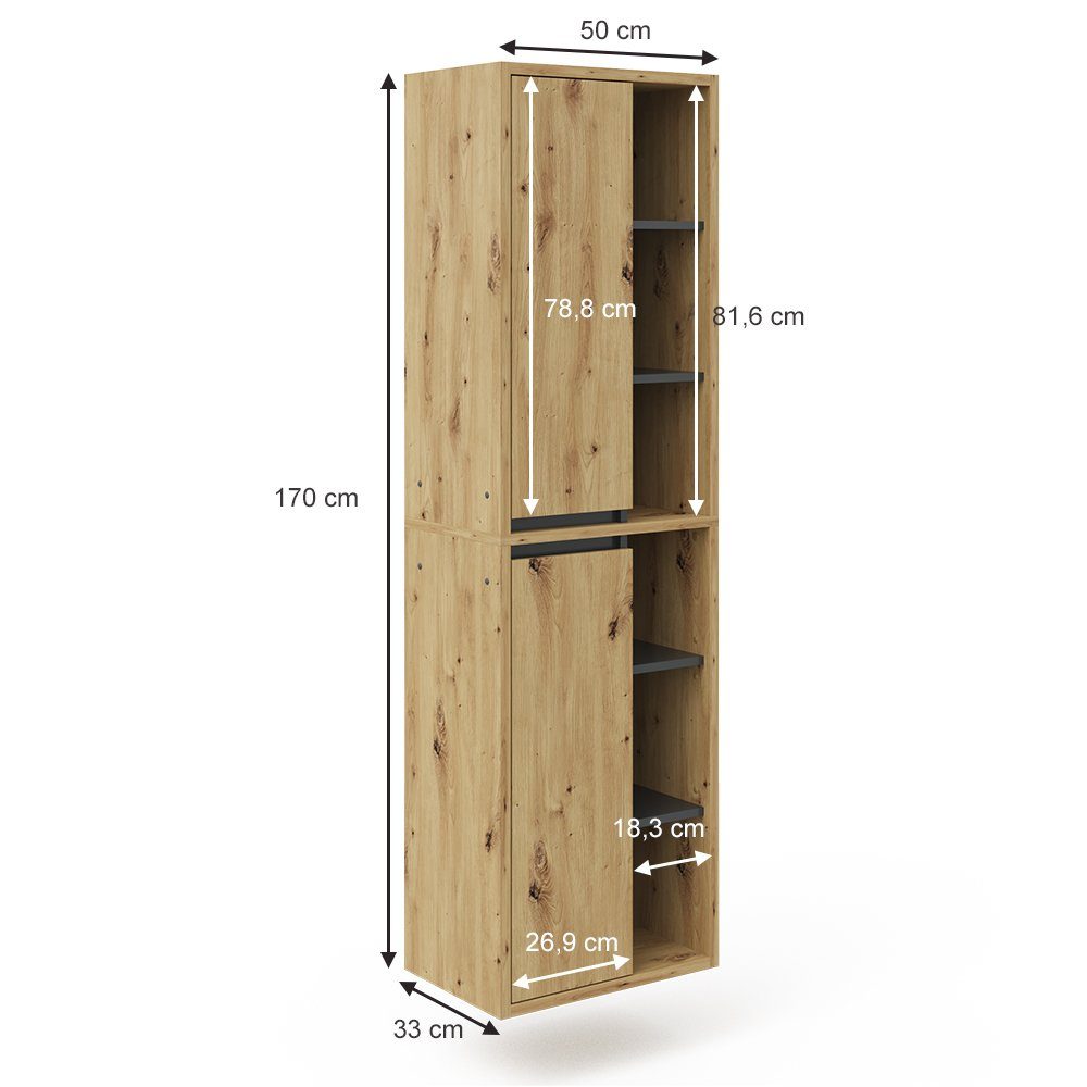 Vicco Hochschrank Viola, Artisan-Eiche/Anthrazit, 50 x 170 cm (1-St)