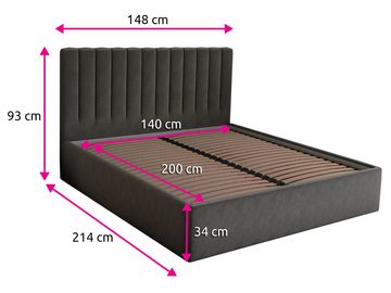 Sofnet Polsterbett Ovo (mit Bettkasten und Lattenrost), Doppelbett, Bett mit Gasdruckfeder