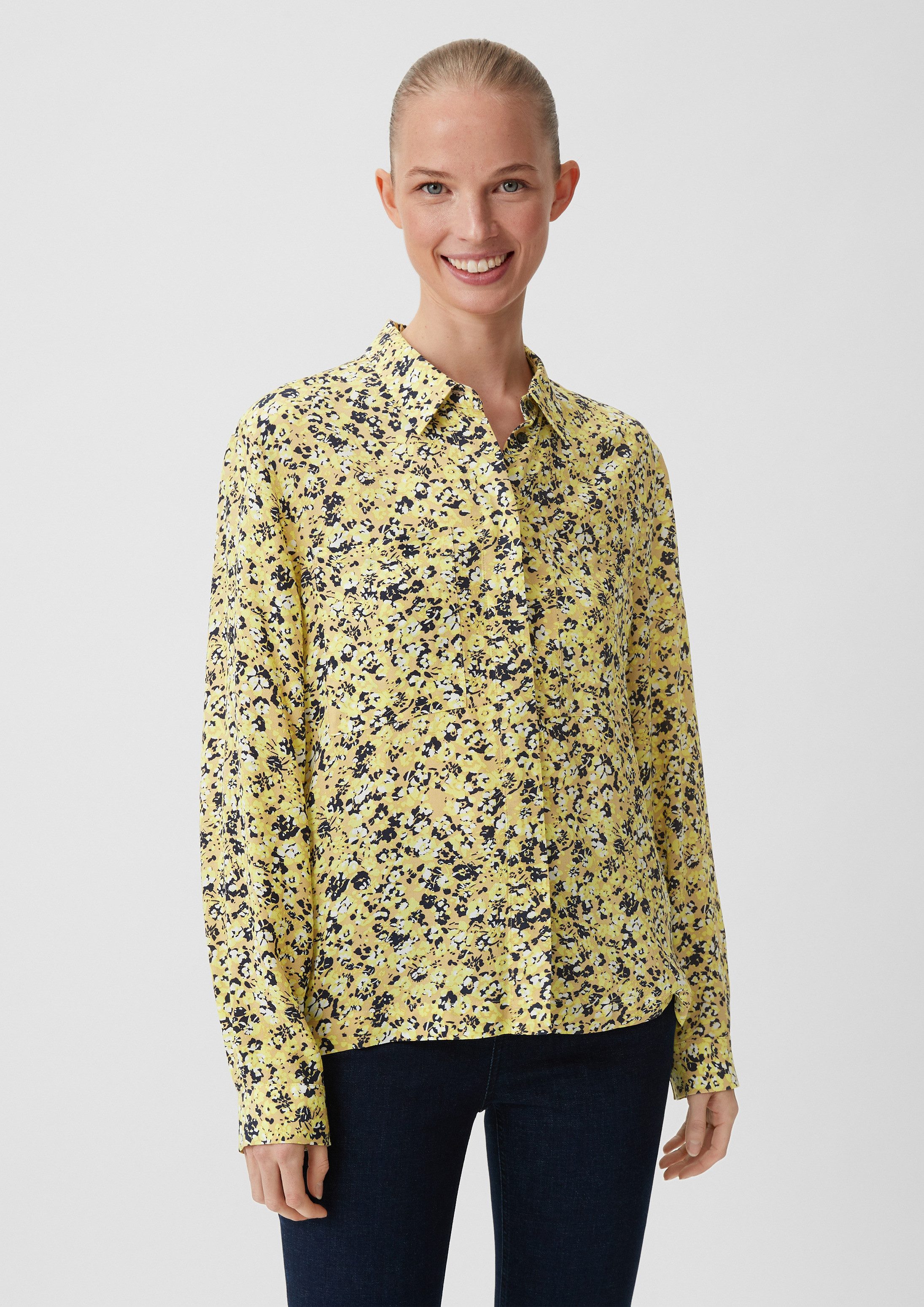 comma Langarmbluse Bluse Viskosebluse mit Allover-Print
