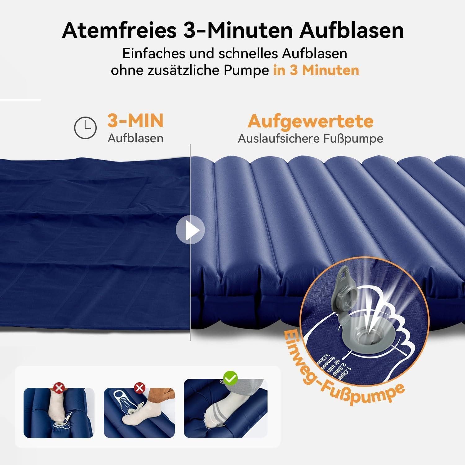 LuxusKollektion Campingstuhl Isomatte 2Personen Ultraleicht Navyblau 140x200cm Mit Fußpumpe