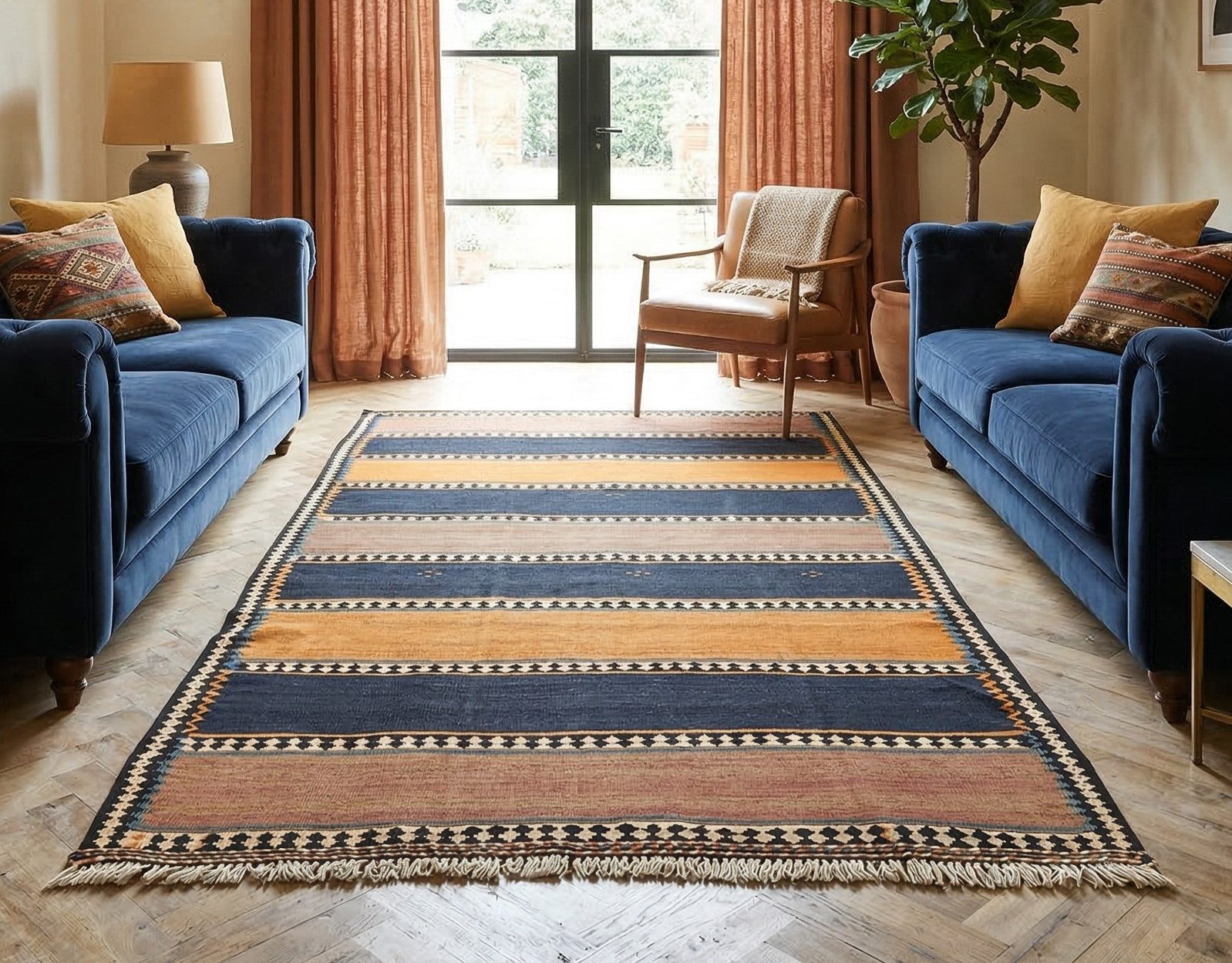 KUHFELL online & NOMAD Orientteppich Handgewebter Vintage Kelim Buin Zahra 215 x 140 cm, 100% Wolle