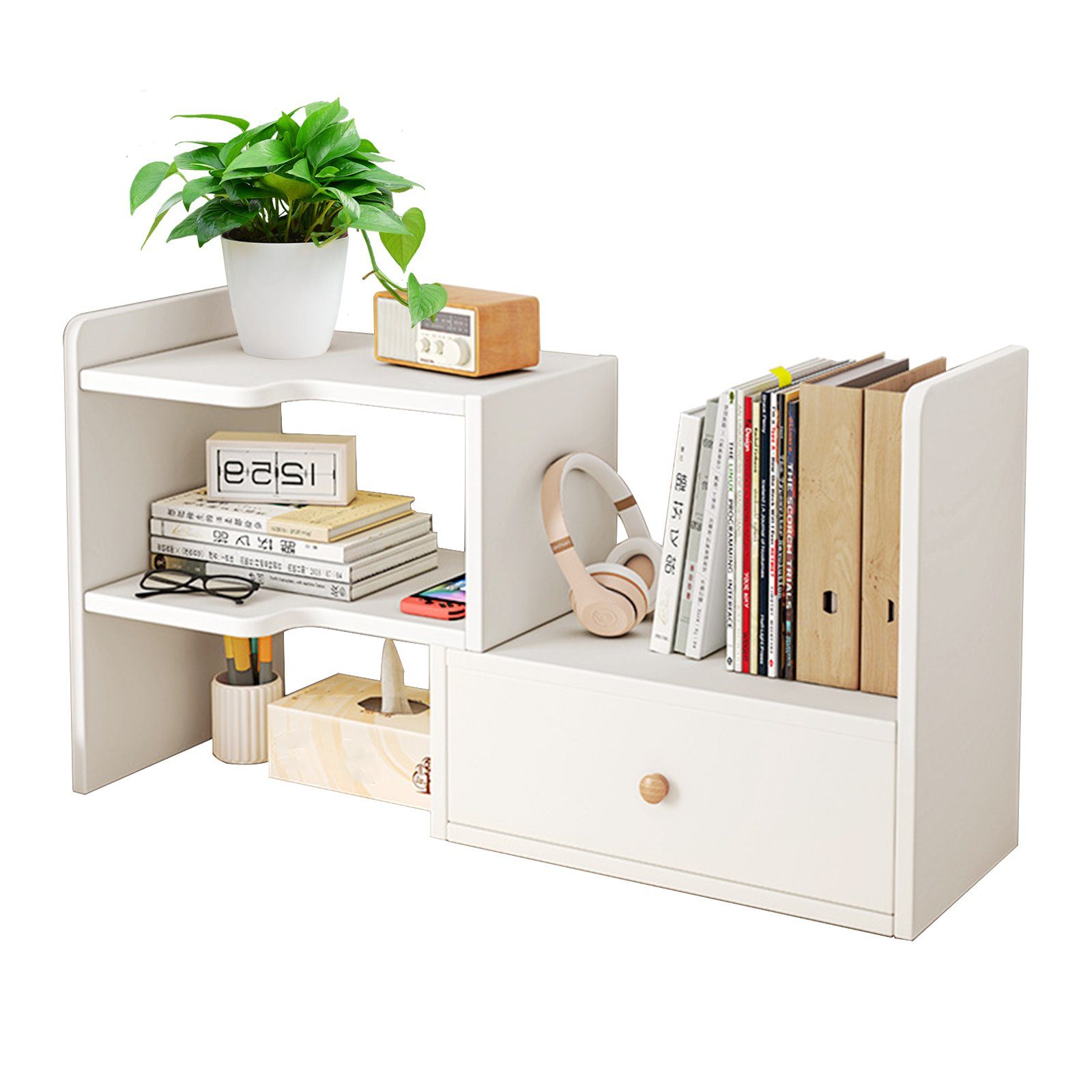 TWSOUL Bücherregal Schreibtisch-Bücherregal mit Schubladen, Mit einer Schranktür