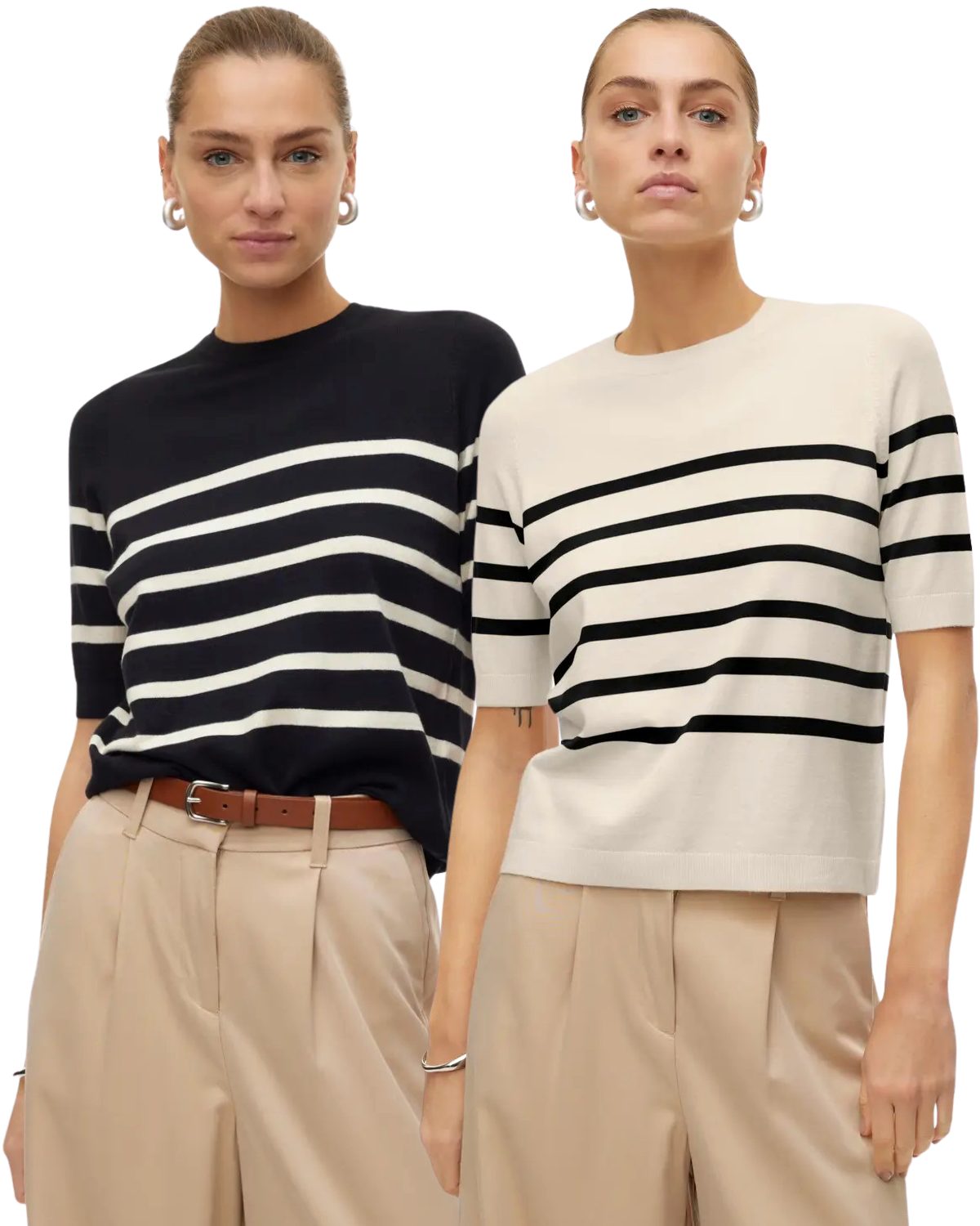 Vero Moda Rundhalspullover (Spar-Set, 2er-Pack) Zeitloser Kurzarm-Strickpullover im Doppelpack