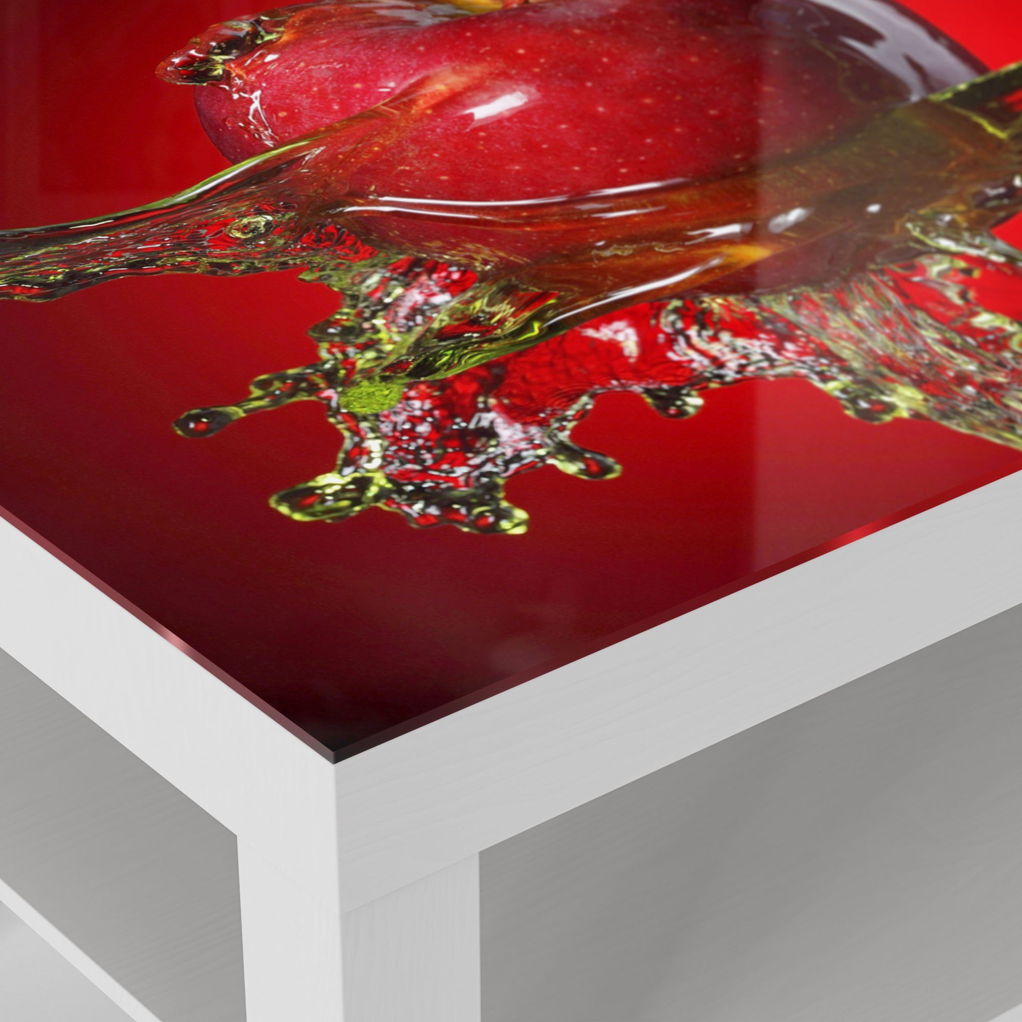 Couchtisch 'Flüssigkeit Glas Apfel', Beistelltisch Weiß Glastisch modern DEQORI trifft