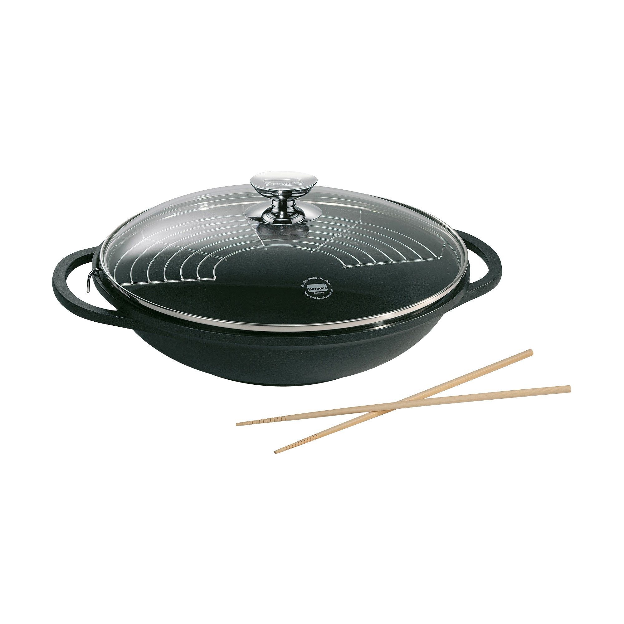Berndes Wok mit Glasdeckel und Zubehör 32 cm, Aluminium, schwarz - Vario Click, Aluminium-Vakuumdruckguss