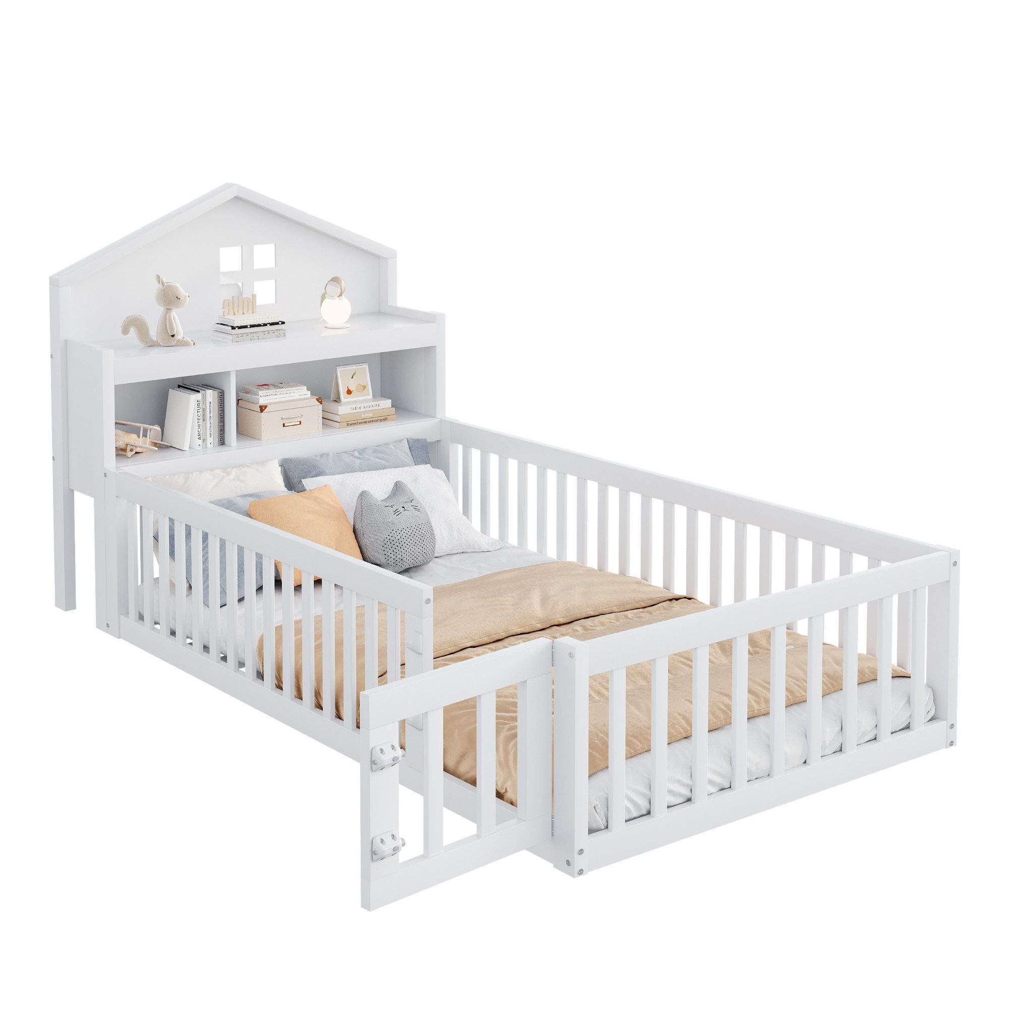 OKWISH Kinderbett Holzbett Hausbett (mit Kreidetafel, günstig online kaufen