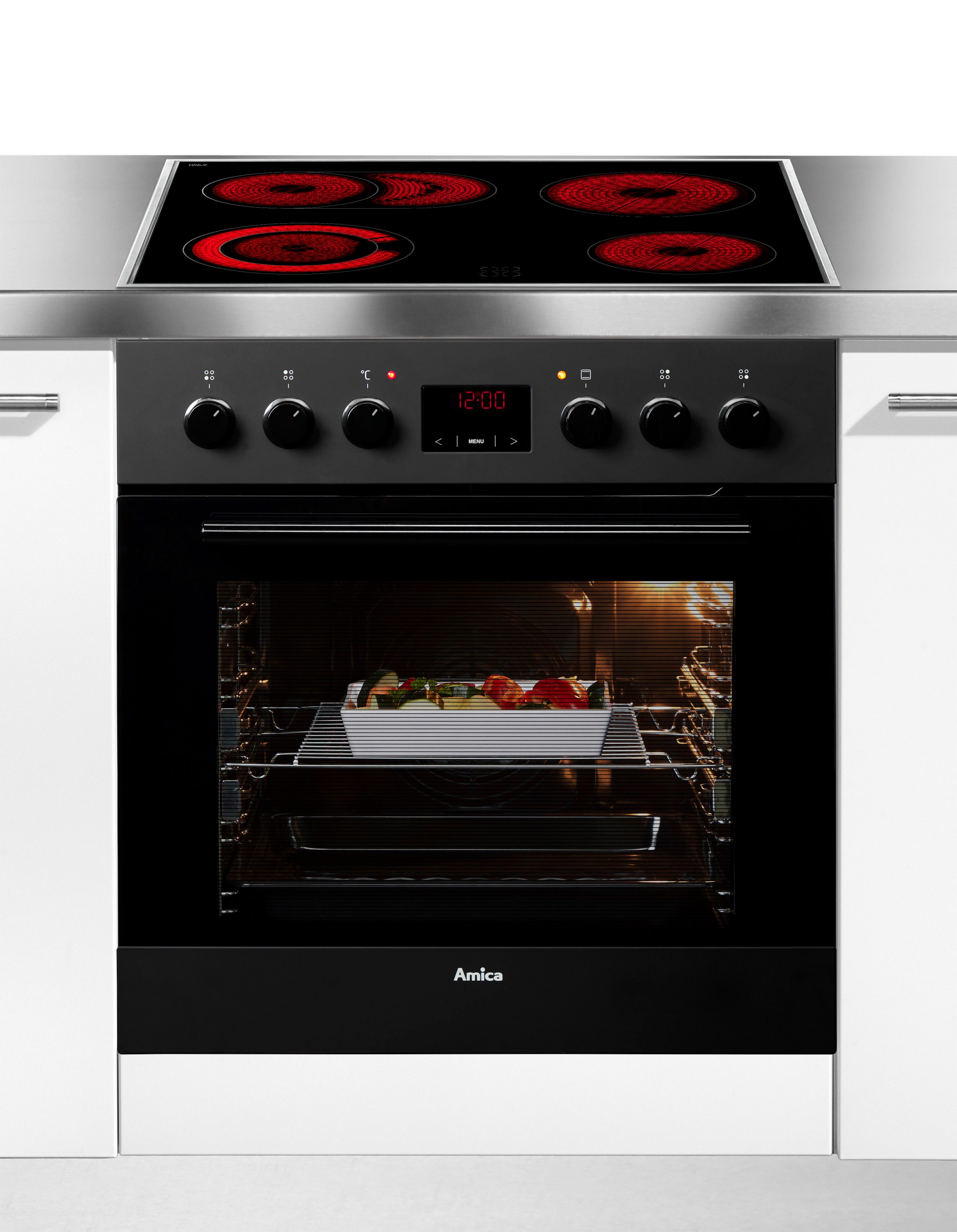 Amica Elektro-Herd-Set EHC 12921 SM, mit Backauszug, Komfortables Kochen und Backen mit leichtem und sicherem Handling