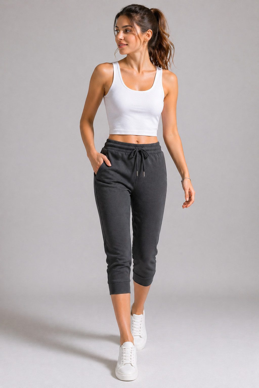 ROSS CAMP 3/4-Hose Damen - Jogginghose mit Kordelzug, Sporthose, Caprihose mit Elastikbund, bequem, Baumwollmix, atmungsaktiv – Bild 4 von 5