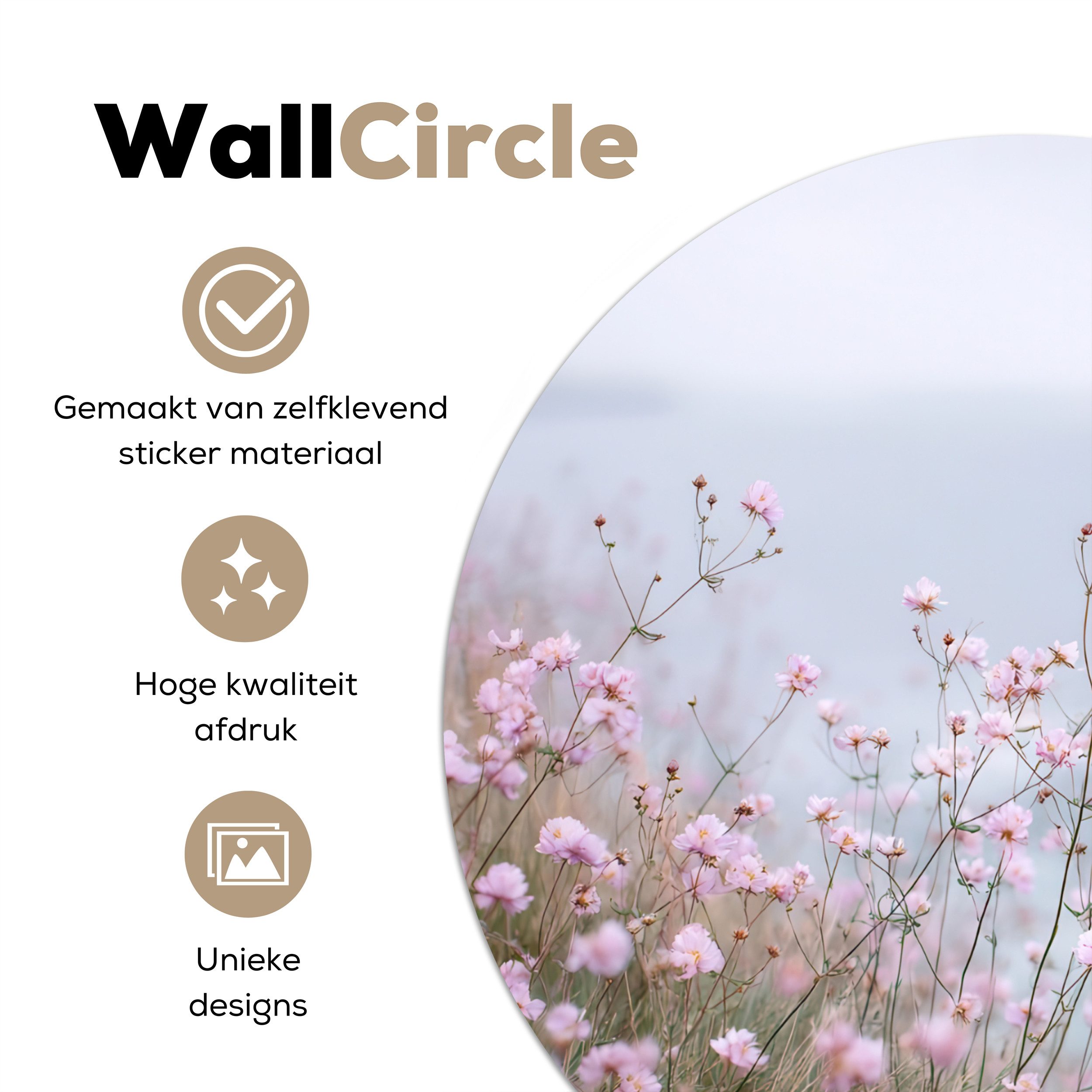 MuchoWow Wandsticker Klippe - Blumen - Meer - Rosa (1 St), Tapetensticker Selbstklebend, Wandbild Wohnzimmer, 80x80 cm