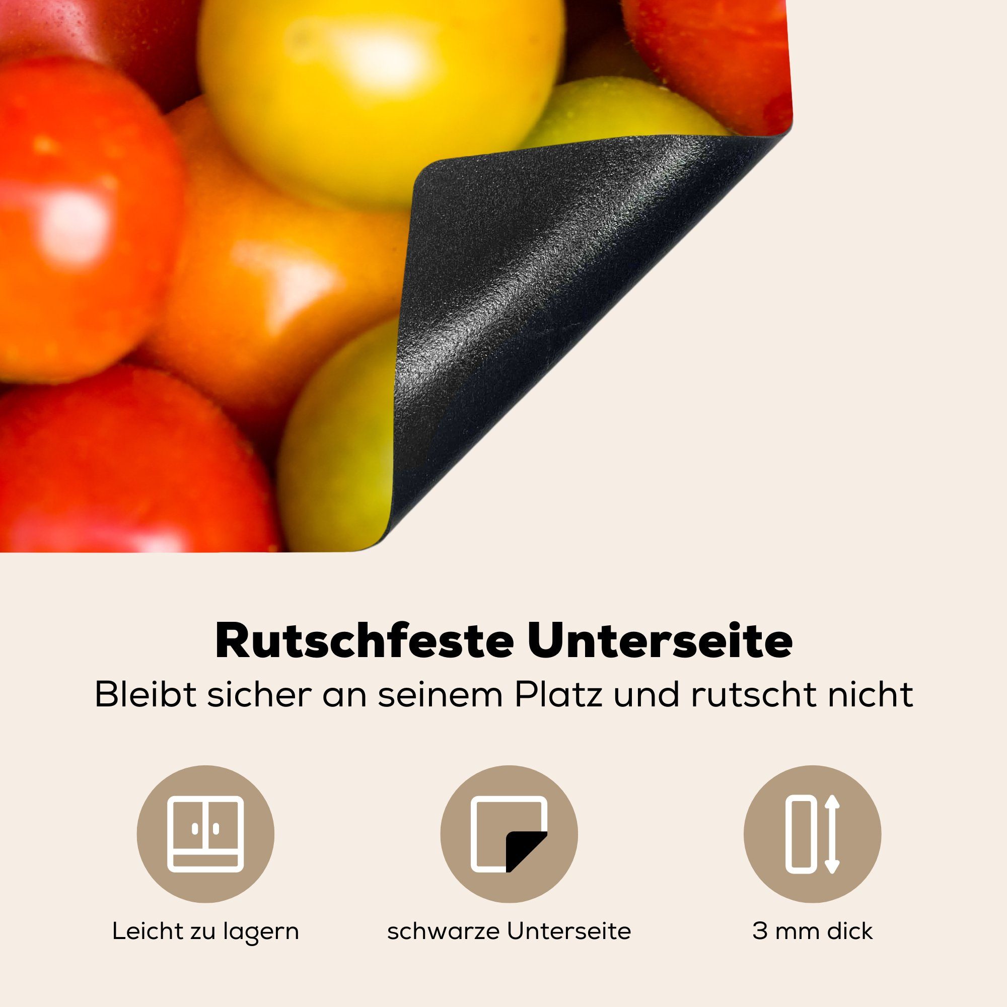 81x52 die küche, Induktionskochfeld kleiner (1 Tomaten Ein verschiedenen für cm, in Herdblende-/Abdeckplatte Schutz Farben, Vinyl, Bündel tlg), MuchoWow Ceranfeldabdeckung