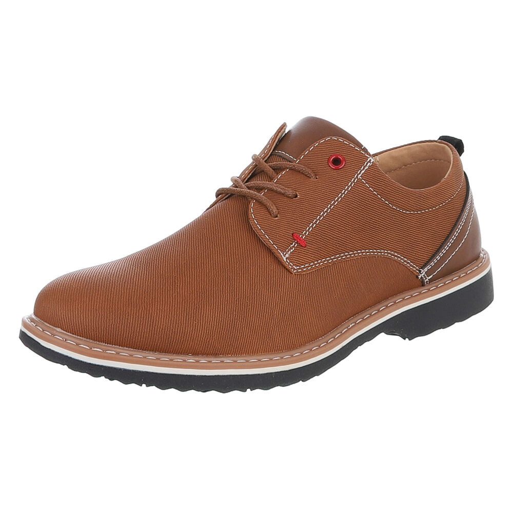 Coolwalk Herrenschnürschuh aus Textil mit Kontrastdetails Schnürschuh (91917734) Blockabsatz Schnürer in Camel von Coolwalk