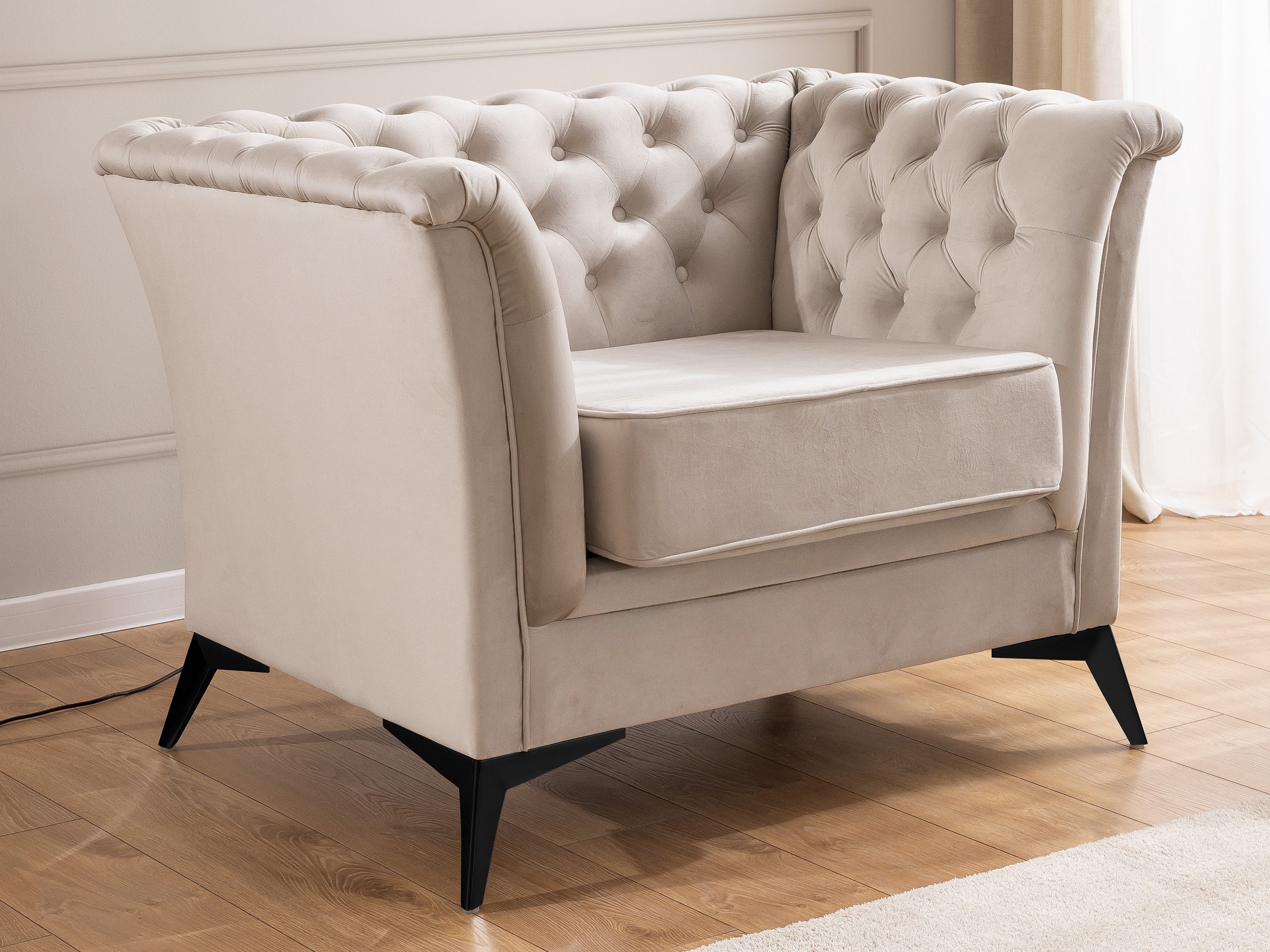 S-Style Möbel Chesterfield-Sessel Whitby aus Samt mit goldenen, silbernen oder schwarzen Füßen, mit Wellenfederung