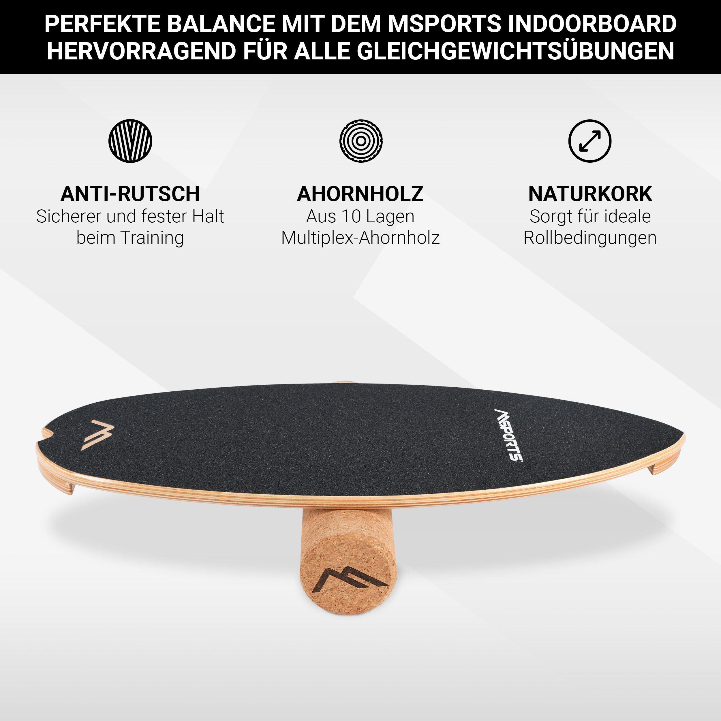 MSports® Balanceboard Surf Balance Board aus Holz/Balance Skateboard inkl. Rolle