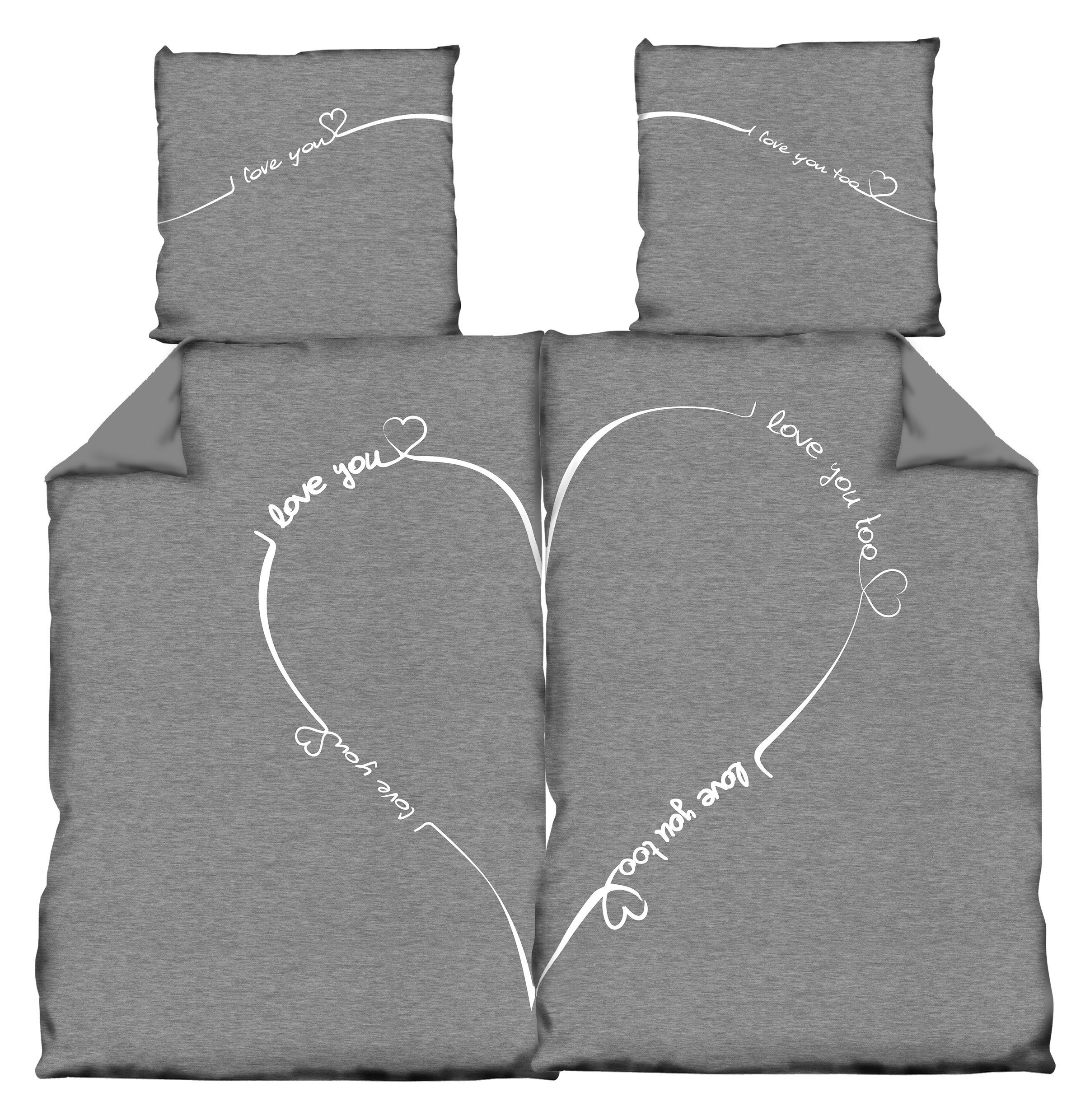One Home Bettwäsche Love you, Mikrofaser, 4 teilig, Herzen und meliert günstig online kaufen