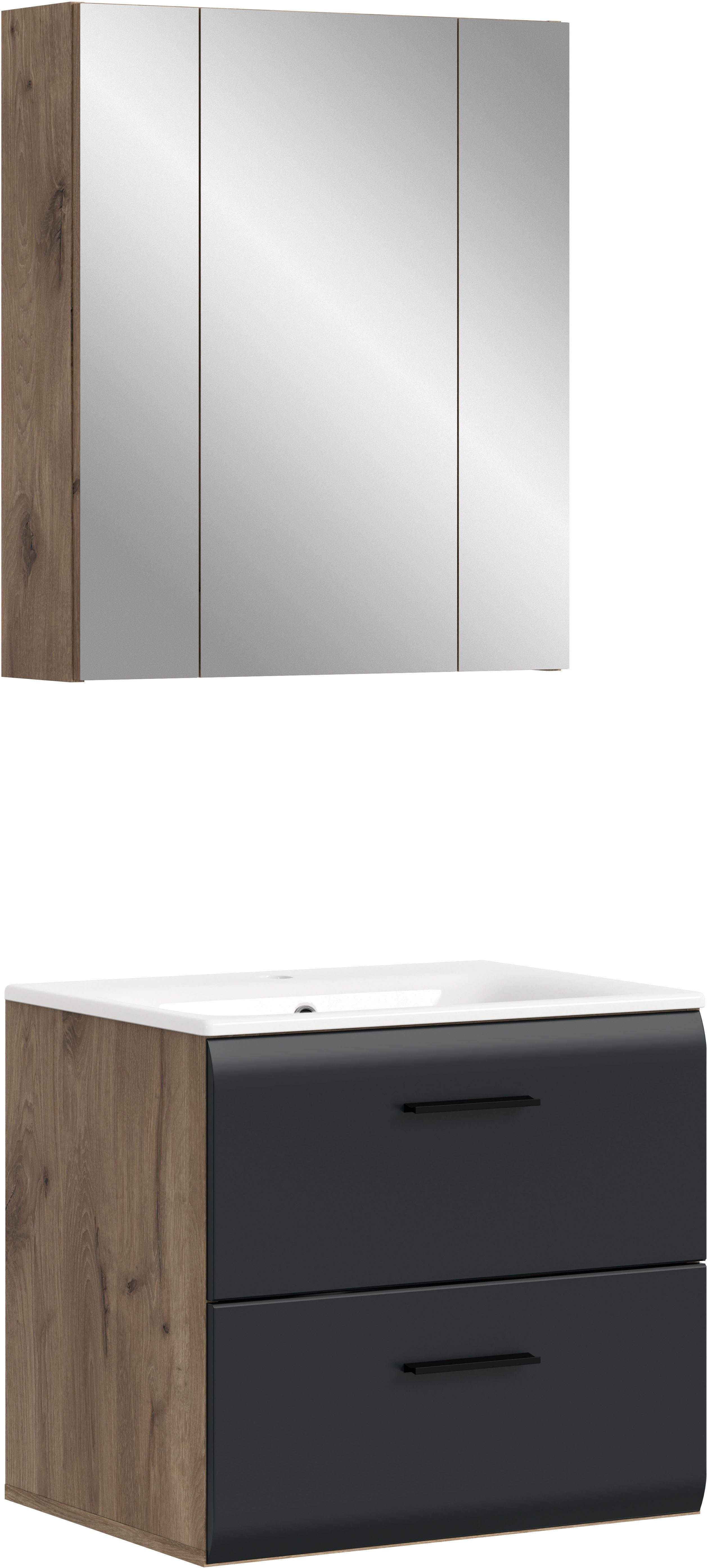 welltime Badezimmer-Set, (Set, 3-St., Spiegelschrank, Waschtisch inkl. Waschbecken), Bad-Kombination, Bad-Möbel, Badezimmer, Kombination, Kombi