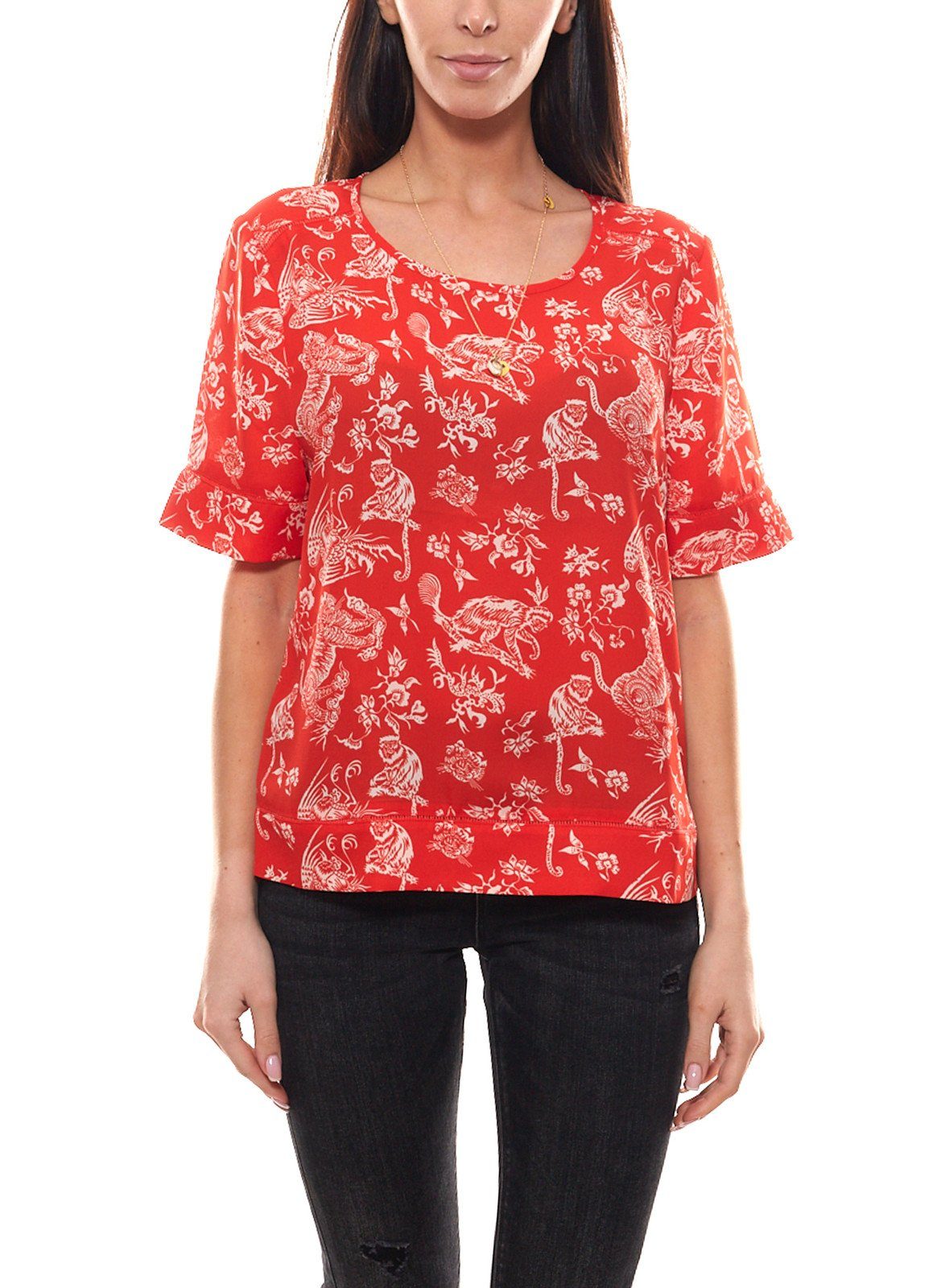 Scotch & Soda Schlupfbluse »SCOTCH & SODA Schlupf-Bluse gemütliches Damen  Crêpe-Bluse Sommer-Bluse inklusive Kette Rot« online kaufen | OTTO