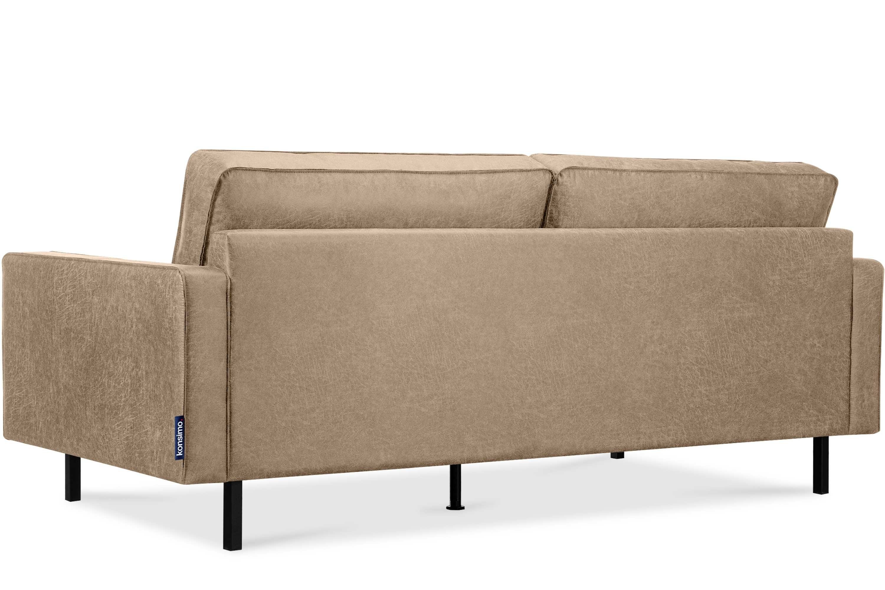 beige Echtleder, | hohen Hergestellt beige Metallfüßen, INVIA | 3-Sitzer beige Grundschicht: Konsimo EU auf in Dreisitzer-Sofa,