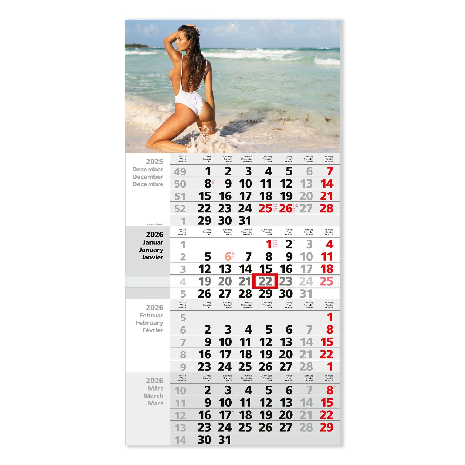 Timr Wandkalender 4-Monatskalender 2026 Wandkalender mit Schieber D / GB / F I tr367