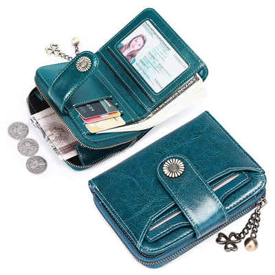 TAN.TOMI Brieftasche Geldbörse Damen Klein,Geldbeutel Frauen Echtes Leder, mit Münzfach Kleines Zipper Brieftasche Kartenhalter mit RFID Blocker