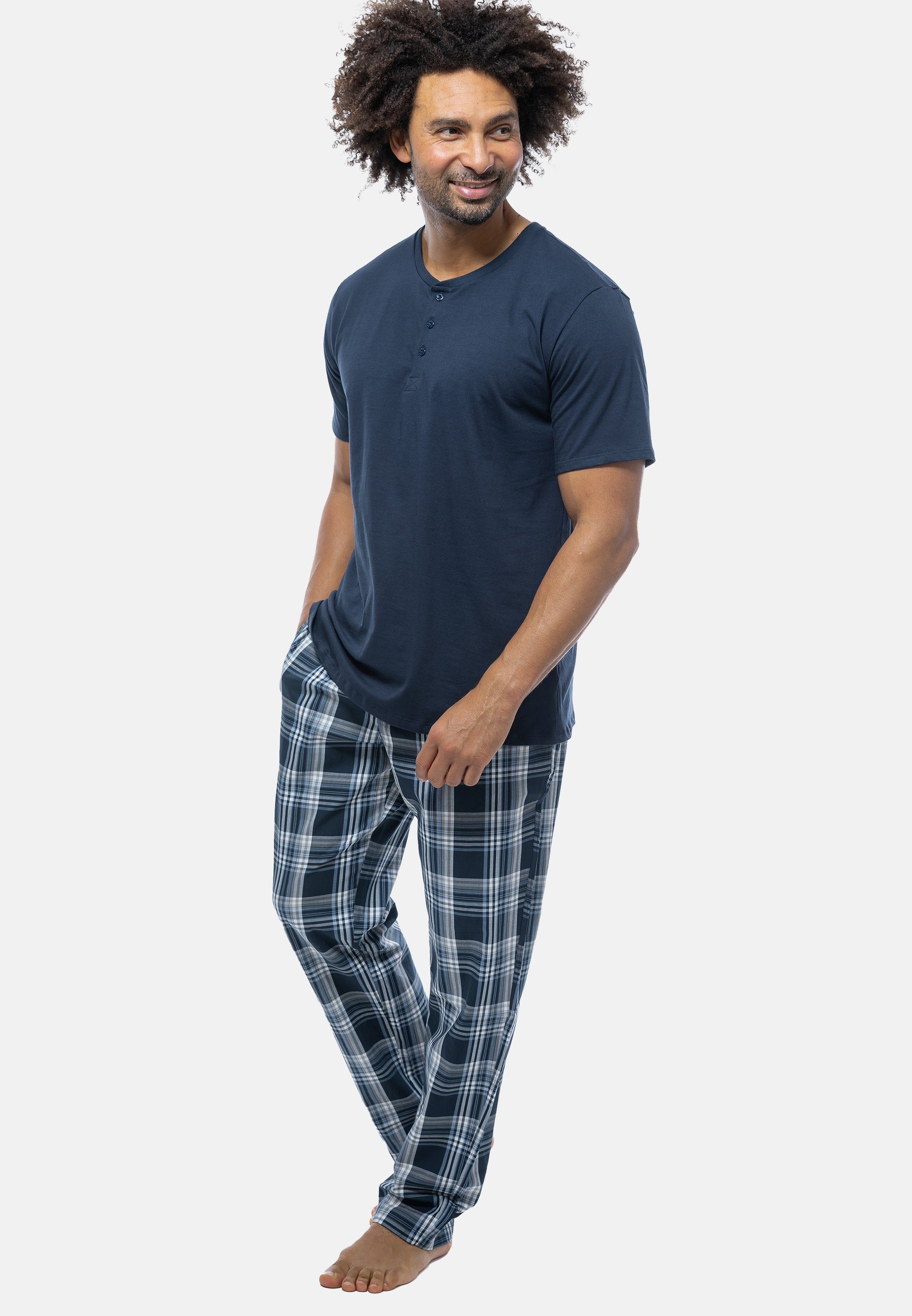 Dunkelblau Schlafanzug Pyjama Schiesser 2 (Set, Mix Baumwolle - tlg) -