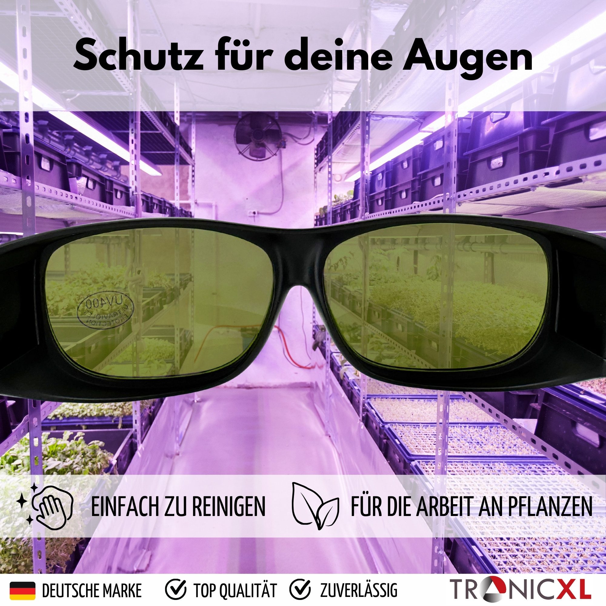 TronicXL Arbeitsschutzbrille Grow UV Schutzbrille LED Vollspektrum für Growbox Growroom Zubehör, (1St), Pflanzen Lampen Schutz Brille Hydroponik IR & UV