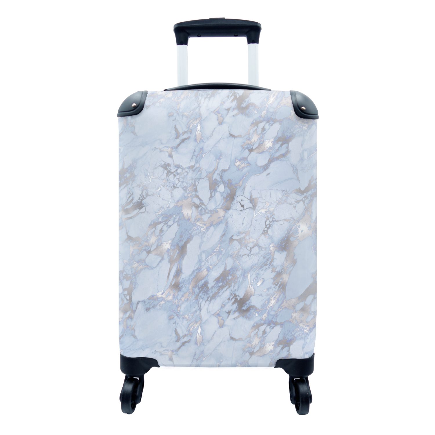 MuchoWow Handgepäckkoffer Marmor - Silber - Design, 4 Rollen, Reisetasche mit rollen, Handgepäck für Ferien, Trolley, Reisekoffer