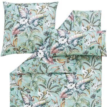 Bettwäsche Melania 7910 140 Aquamarin, Estella, Mako-Satin, 3 teilig, Tropisch, Exotisch, Floral