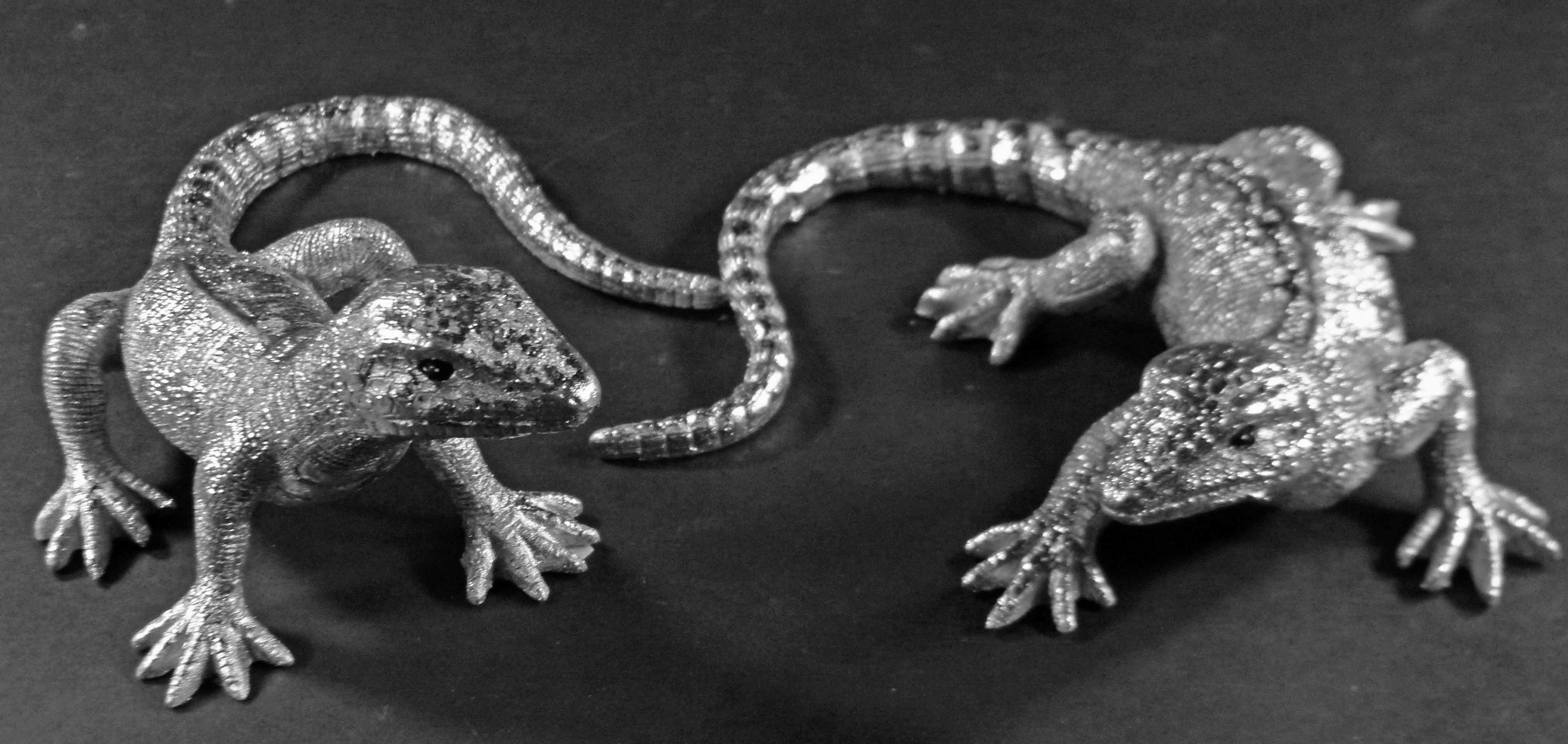 silber St., Echse Eidechse Tierfigur Geckos 100% (2er 2 Polyresin Dekofigur GlasArt 2er Set, klein/groß Set 2tlg),