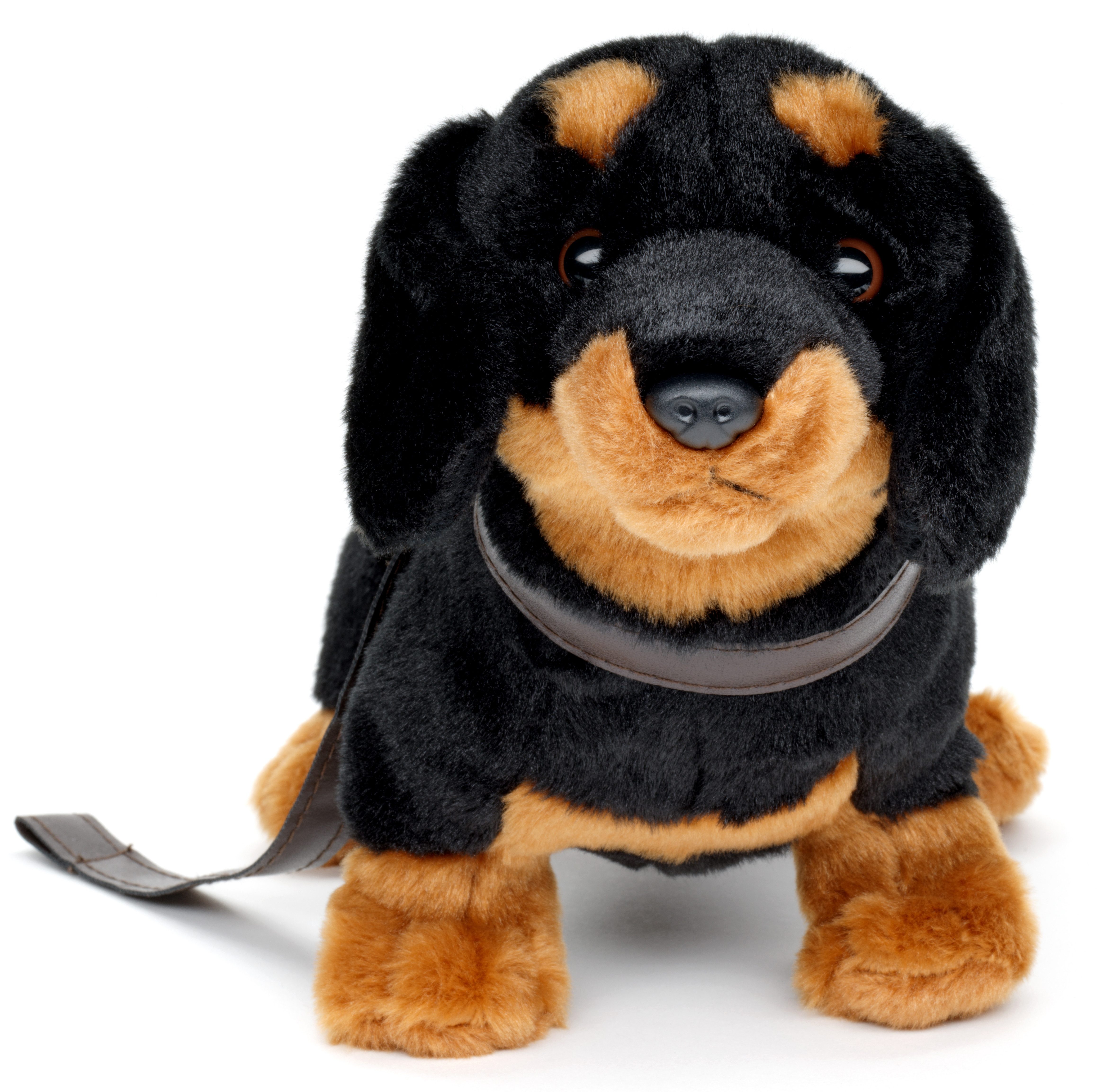 Uni-Toys Kuscheltier Dackel, stehend - mit / ohne Leine - 28 cm - Plüsch-Hund - Plüschtier, zu 100 % recyceltes Füllmaterial