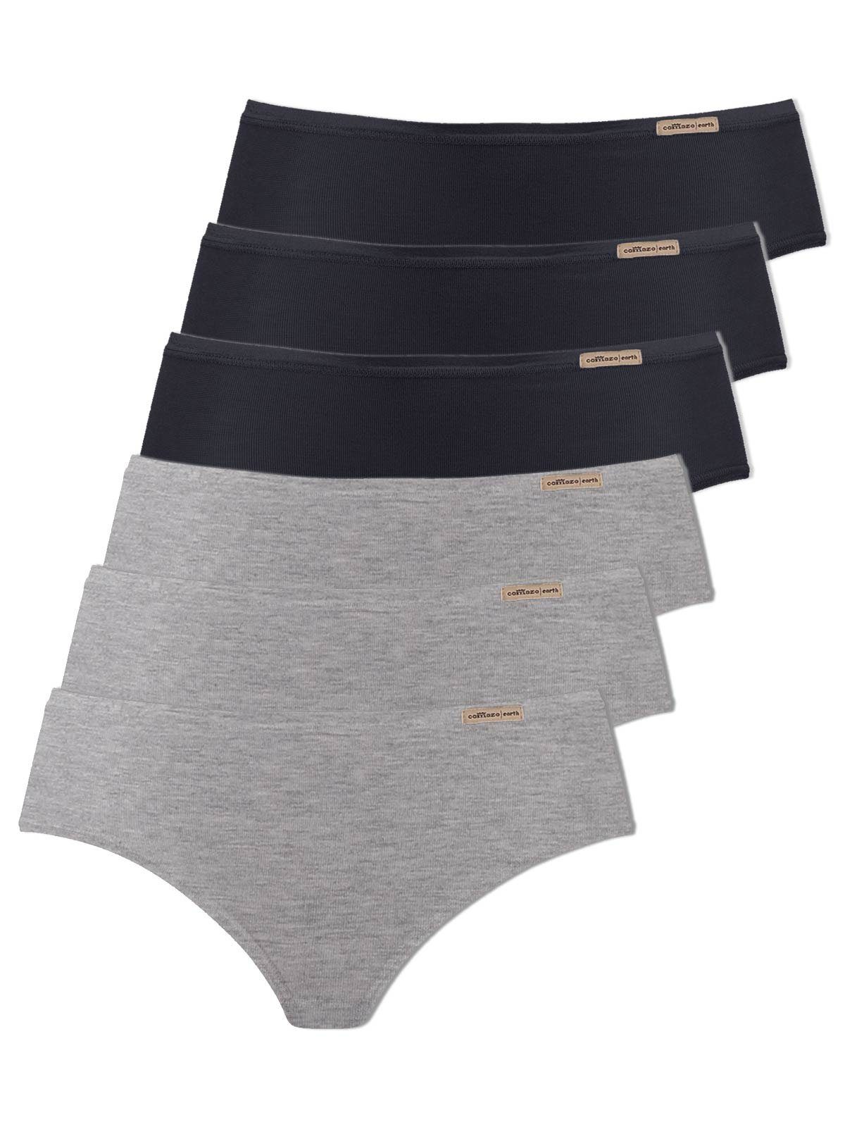 (Packung, COMAZO Slips Damen 6-St) Jazzpants 6er Jazz-Pants Baumwolle Pack grau-melange-schwarz aus Vegan