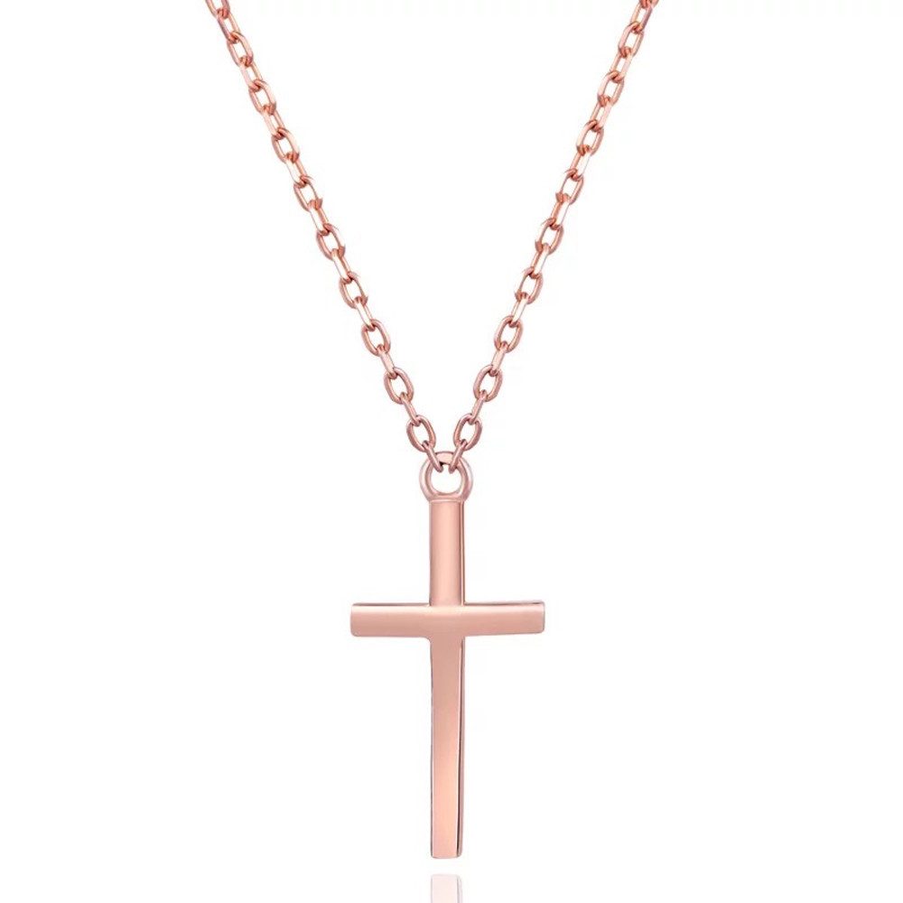 Runde Perlé Kette mit Anhänger minimalistische Kette mit kleinem Kreuz Anhänger, klassisches Kreuz, 925er Silber, 14K Gold, Roségold
