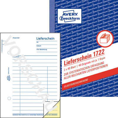 Avery Zweckform Formularblock Avery Zweckform 1722 Lieferschein A6 SD 2x40 Blatt