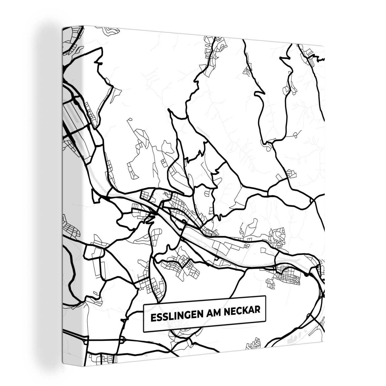 OneMillionCanvasses® Leinwandbild Esslingen am Neckar - Karte - Stadtplan, (1 St), Leinwand Bilder für Wohnzimmer Schlafzimmer