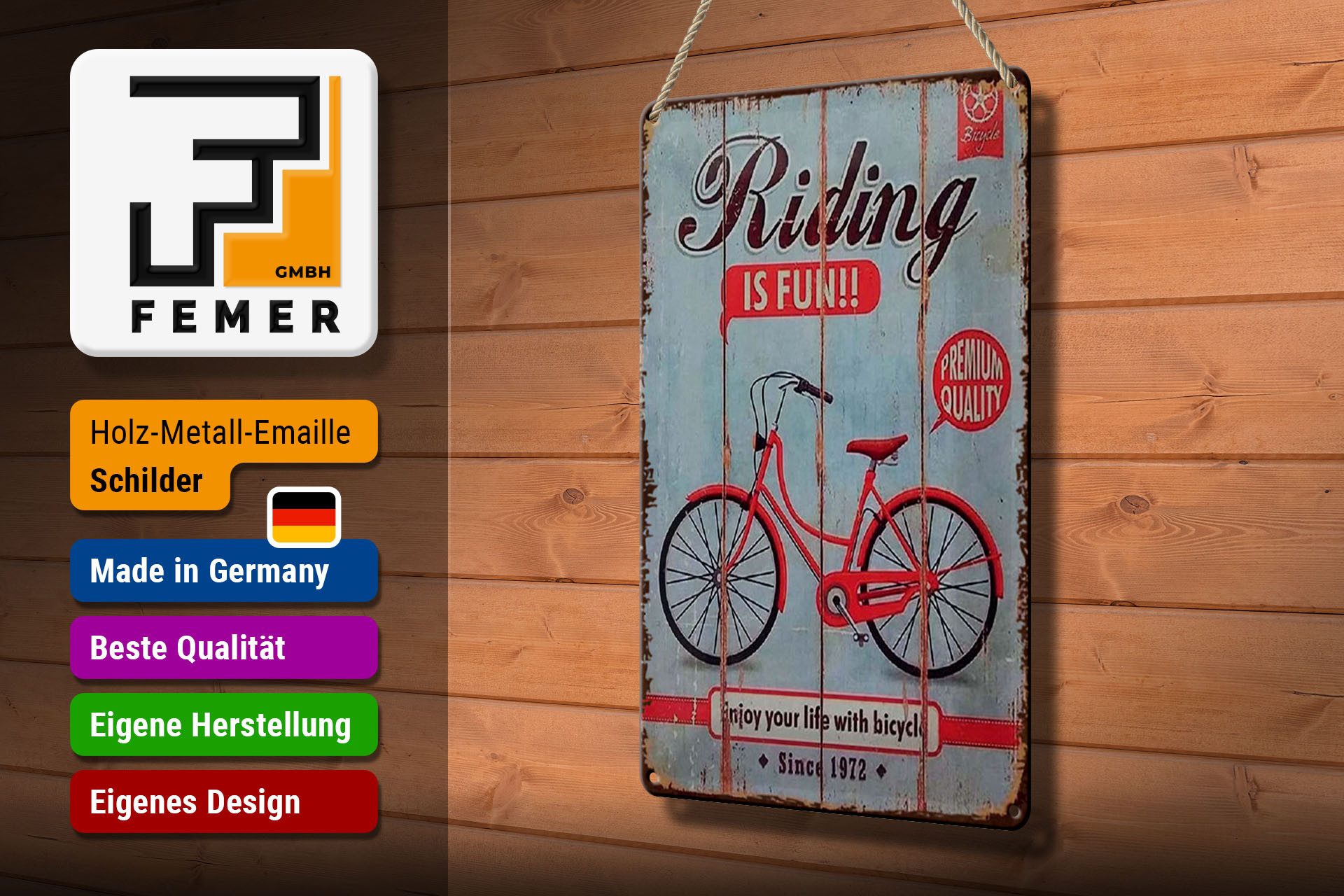 Femer GmbH Metallbild Fahrrad 20x30 cm riding is fun Enjoy your life with bicycle