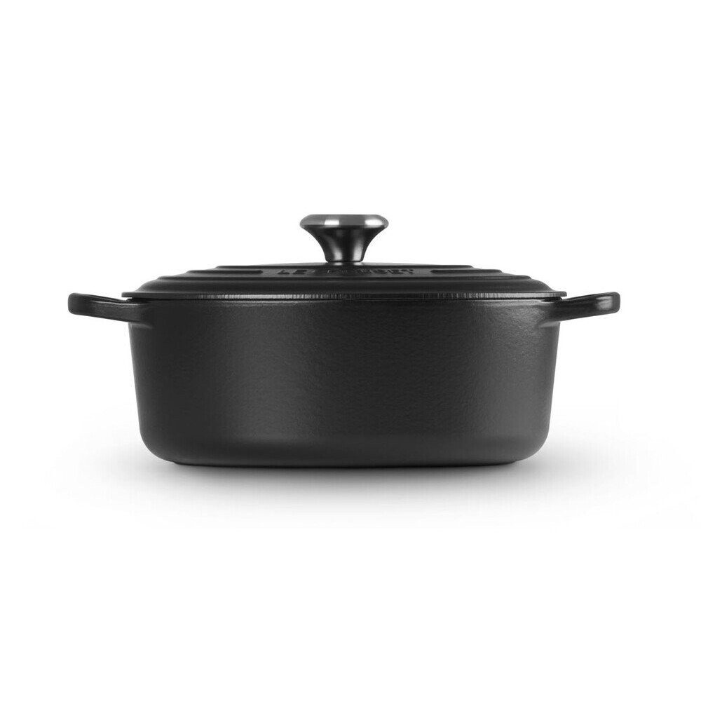LE CREUSET Bräter Bräter mit Deckel 35 cm Signature Schwarz, Emailliertes Gusseisen, Schmortopf, Cocotte, Bratentopf, ca. 8-10 Personen, Ø35cm, Gusseisen