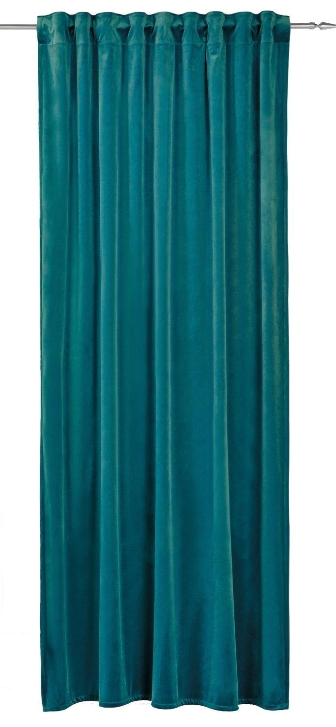 Vorhang MAGNUM, 135 x 245 cm, Petrolfarben, Samtoptik, Gözze, verdeckte Schlaufen, halbtransparent, Polyester, verdeckte Schlaufen, Blickdicht