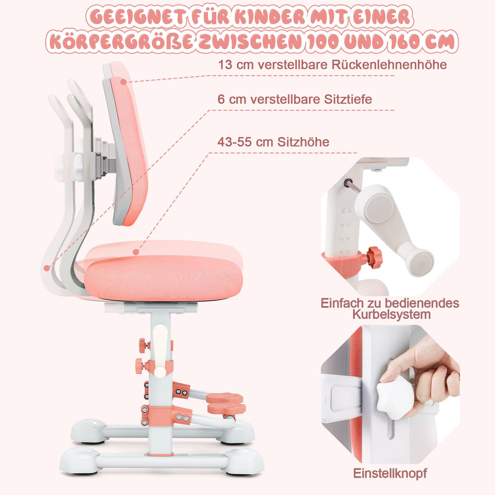 COSTWAY Kinderstuhl, mit verstellbarer Doppelrückenlehne, höhenverstellbar günstig online kaufen