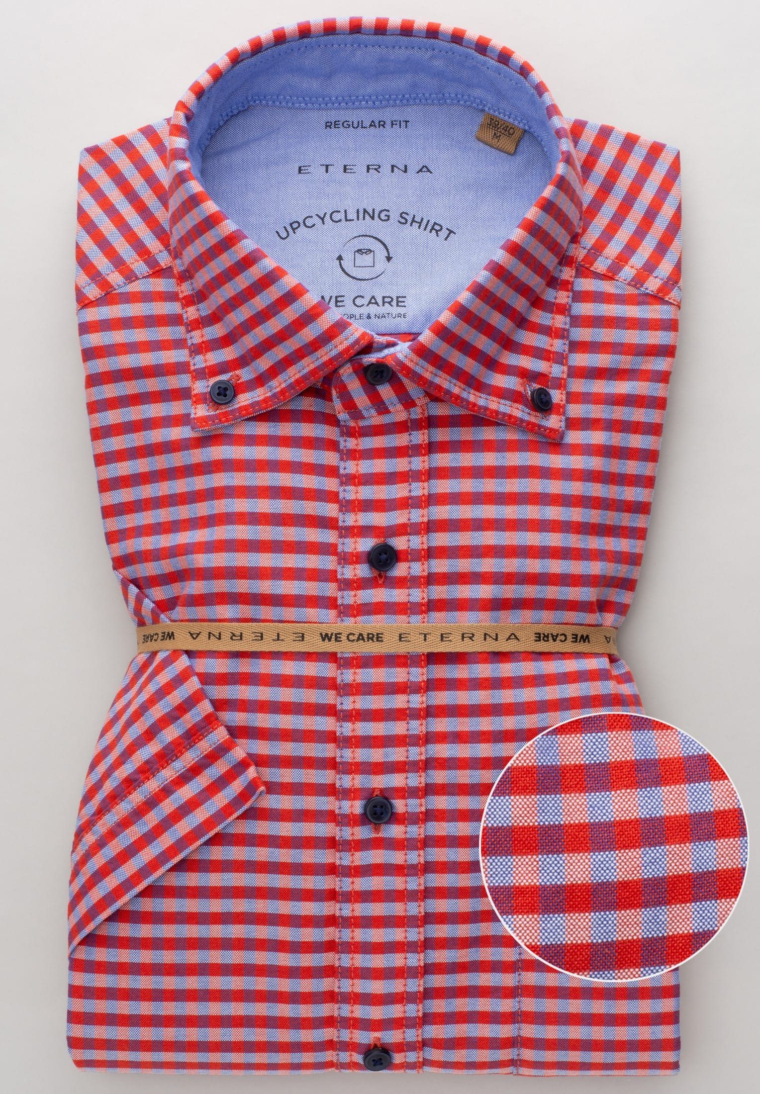 Eterna Businesshemd ETERNA REGULAR FIT UPCYCLING SHIRT Kurzarm Hemd oxford orange-blau