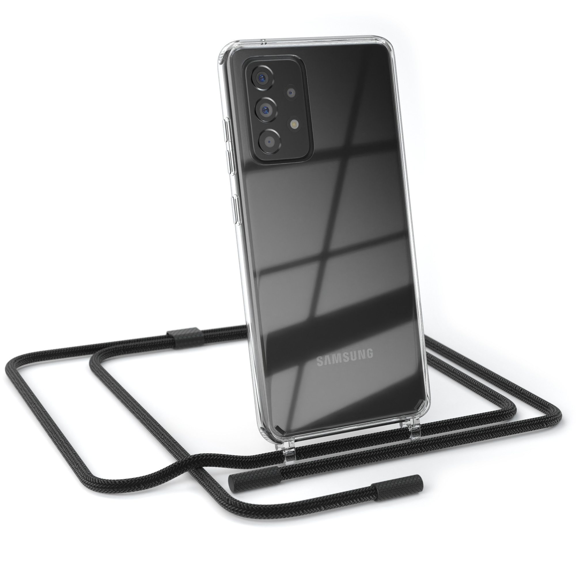 EAZY CASE Handykette Silikon Kette für Galaxy A52 / A52 5G / A52s 5G 6,5 Zoll, Smartphonekette Cover Silikonhülle Umhängetasche Necklace Schwarz