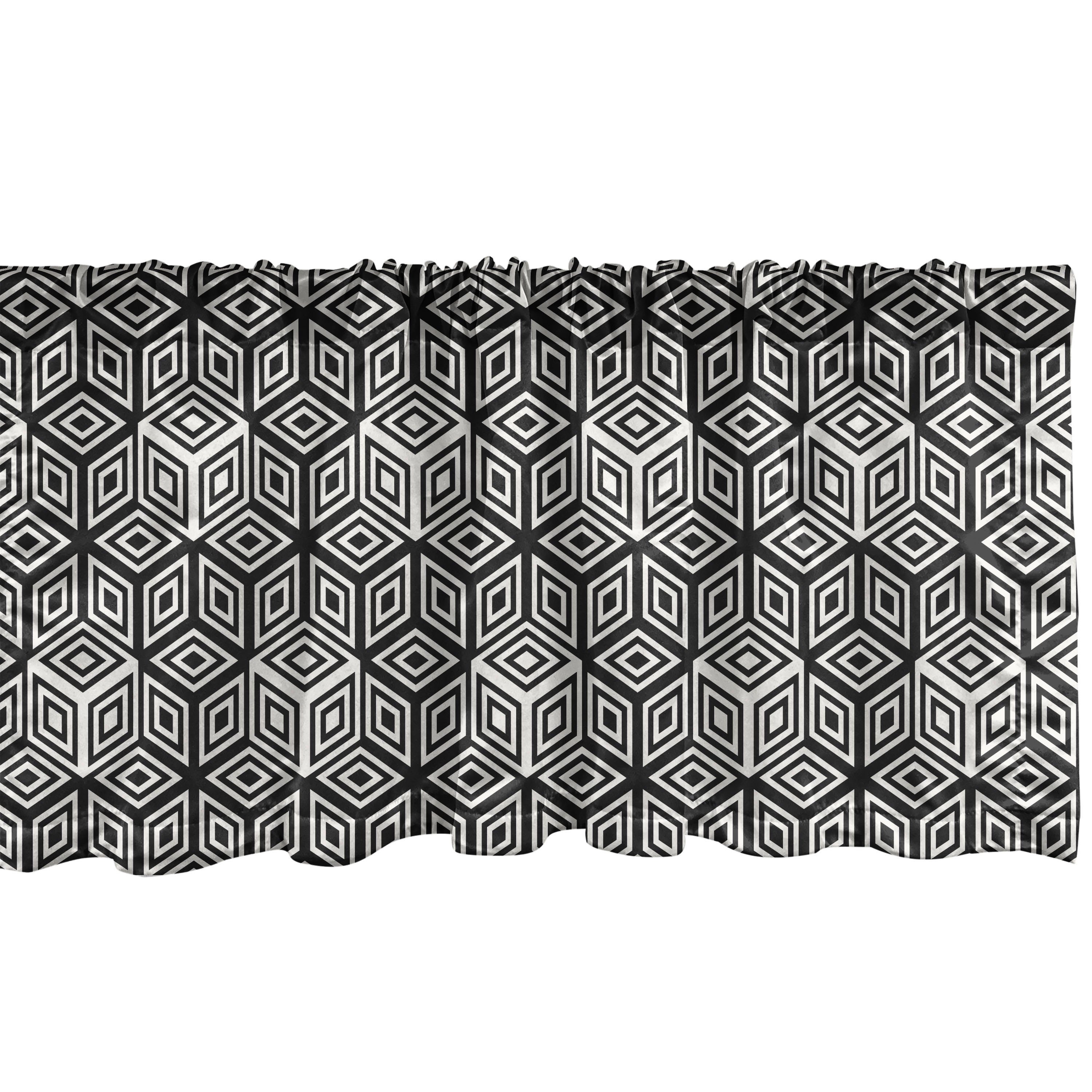 Monotone Küche Scheibengardine Vorhang mit Schlafzimmer Abakuhaus, Volant Stangentasche, für Würfel Microfaser, Dekor Illusionary Optical
