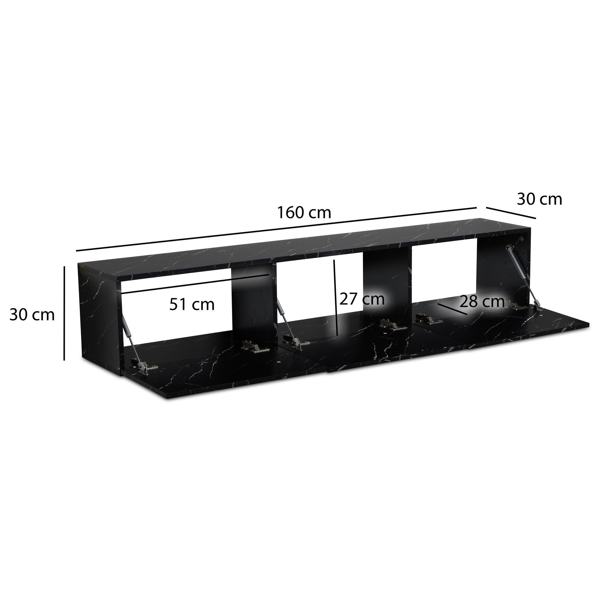 FINEBUY Lowboard FB58628 TV Schrank Hängend 160 cm Marmor-Optik TV-Kommode Klapptür (Marmor-Optik Schwarz 120x30x30 cm mit zwei Türen), TV-Kommode Hoch, TV-Schrank Modern, Fernsehtisch
