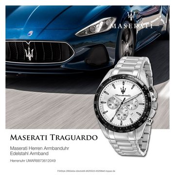 MASERATI Chronograph Maserati Herrenuhr Chronograph, (Chronograph), Herrenuhr rund, groß (ca. 45mm) Edelstahlarmband, Made-In Italy