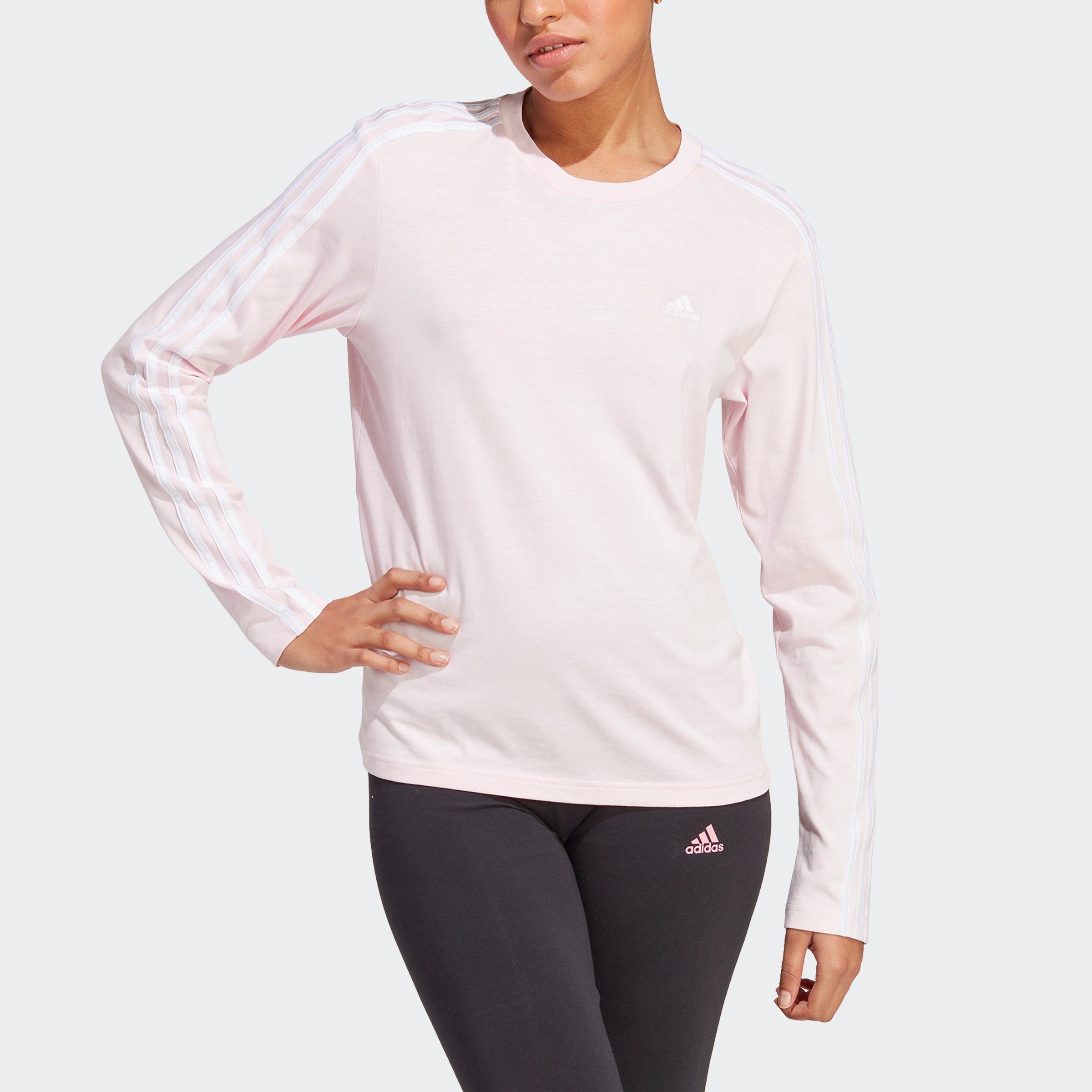 adidas Sportswear Langarmshirt ESSENTIALS 3STREIFEN LONGSLEEVE Clear Pink / White