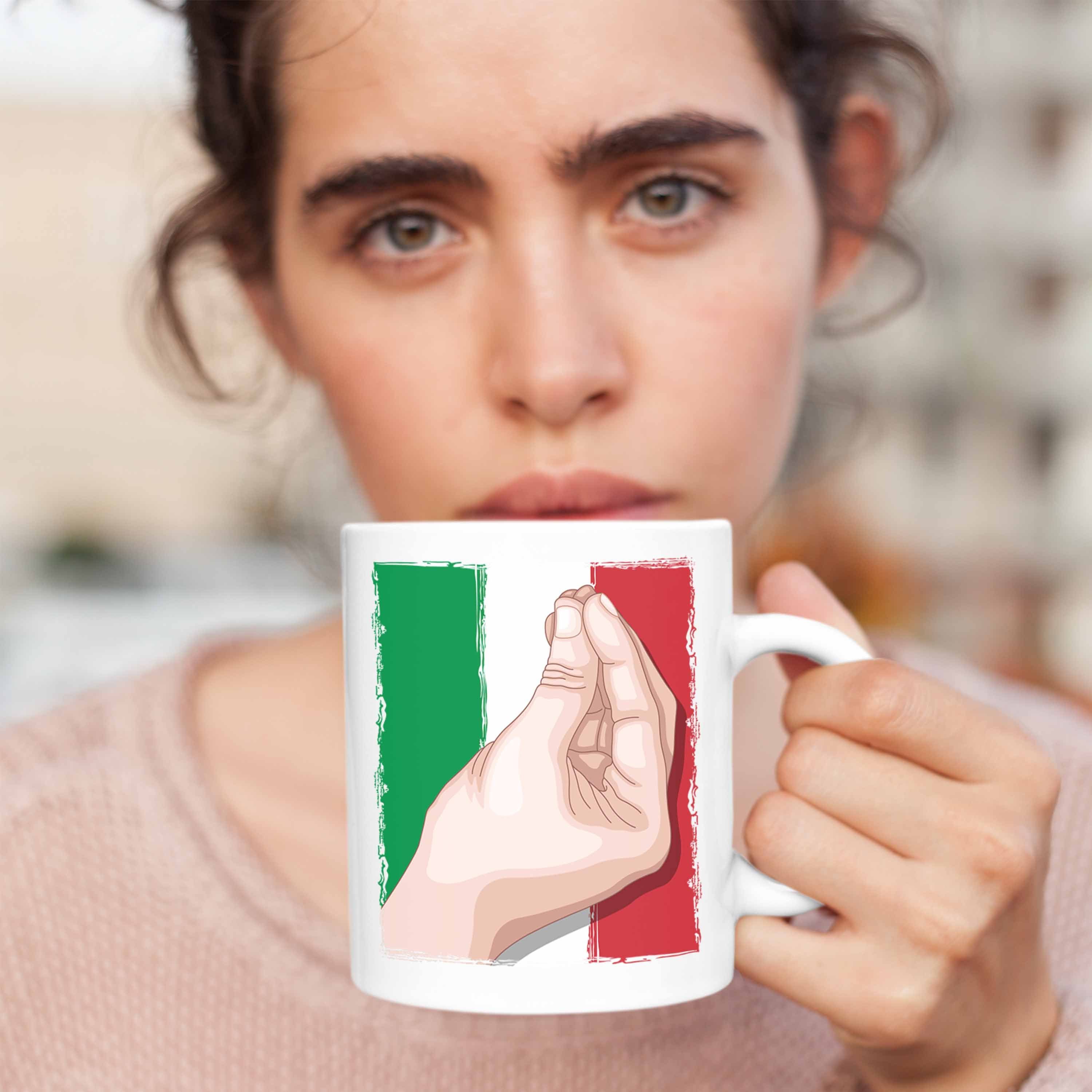 Trendation Tasse Tasse Italien Weiss Geschenk für Handbewegung Italien-Liebhaber Flagge