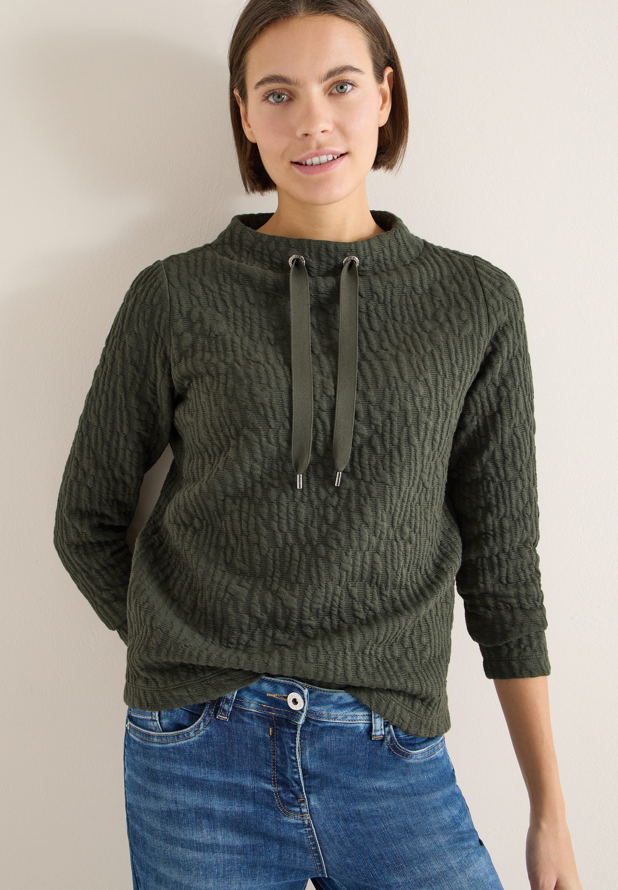CECIL Sweater Jacquard Funnel Neck mit Strukturmuster günstig online kaufen