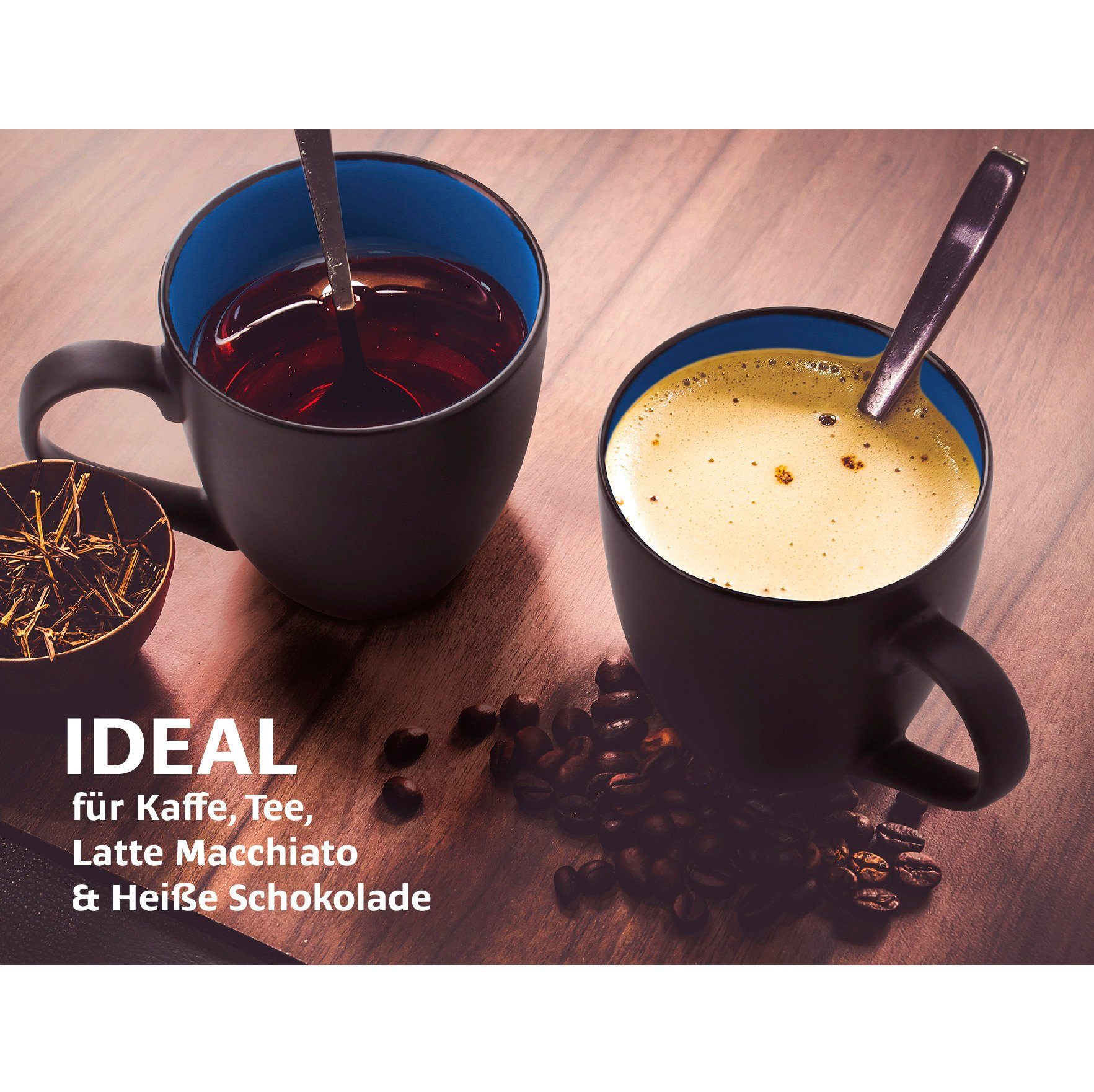 MiaMio Tasse MIAMIO - 6 x 350 ml Kaffeetassen Set Außen Schwarz Innen Farbig