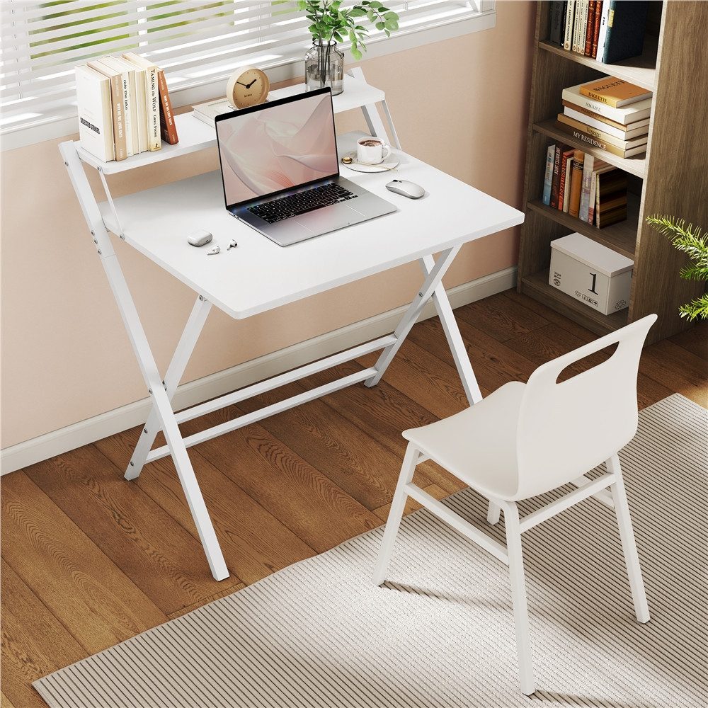 Yaheetech Schreibtisch Klappbarer Computertisch mit kleiner Ablage, Bürotisch Laptop-Tisch PC-Tisch Mehrschichtiger Arbeitstisch