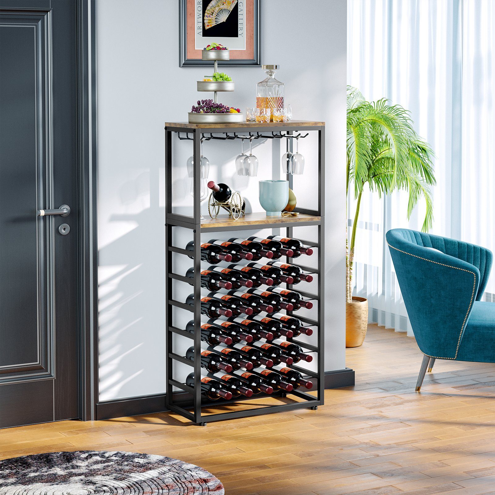 Dripex Weinregal Flaschenregal für 30 Flaschen mit Glashalter und Tischplatte