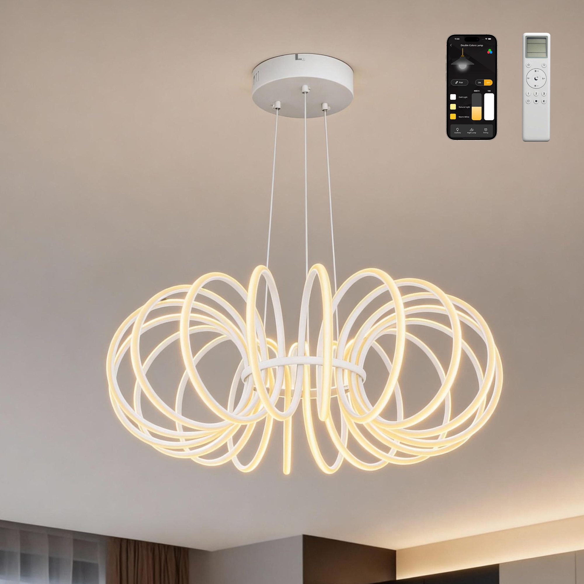 Mai & Mai Pendelleuchte Pendellampe LED-Hängelampe mit Fernbedienung & Wandschalter Nuvora05, LED-Pendelleuchte